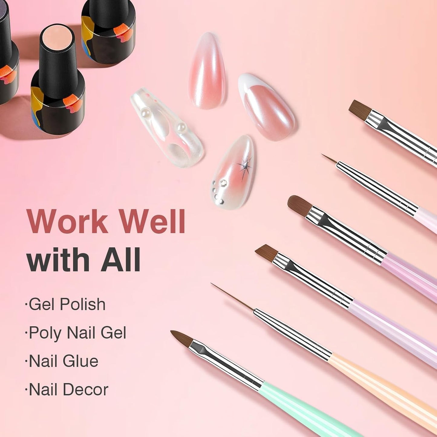 Nail Art Brushes 6PCS Nail Brush Set with Gel Polish and Liner Brush and Dotting Pens for Home and Professional Salon Use