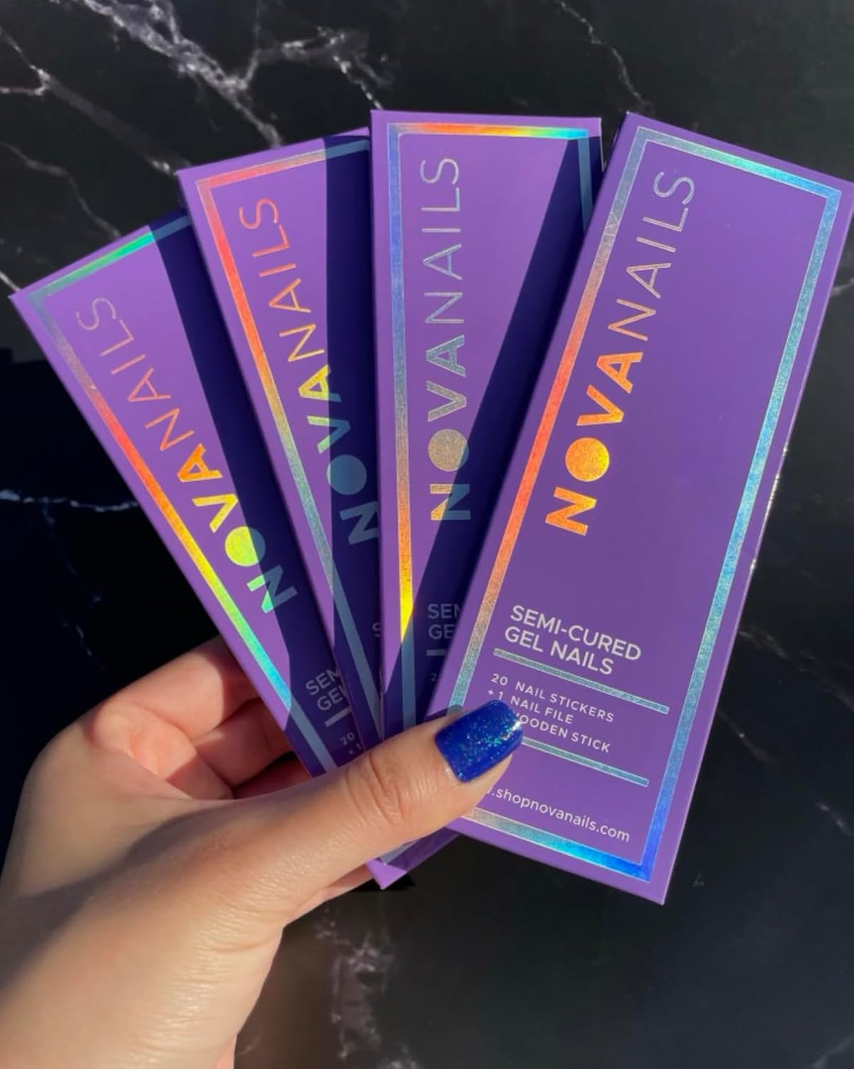 NOVA, Female Founded, Semi Cured Gel Nail Strips (Kismet) - The 10 Minute Manicure. Salon-Quality, Works with Any Nail Lamp, Easy to Apply & Remove - Incl. Nail File & Wooden Stick (Kismet)