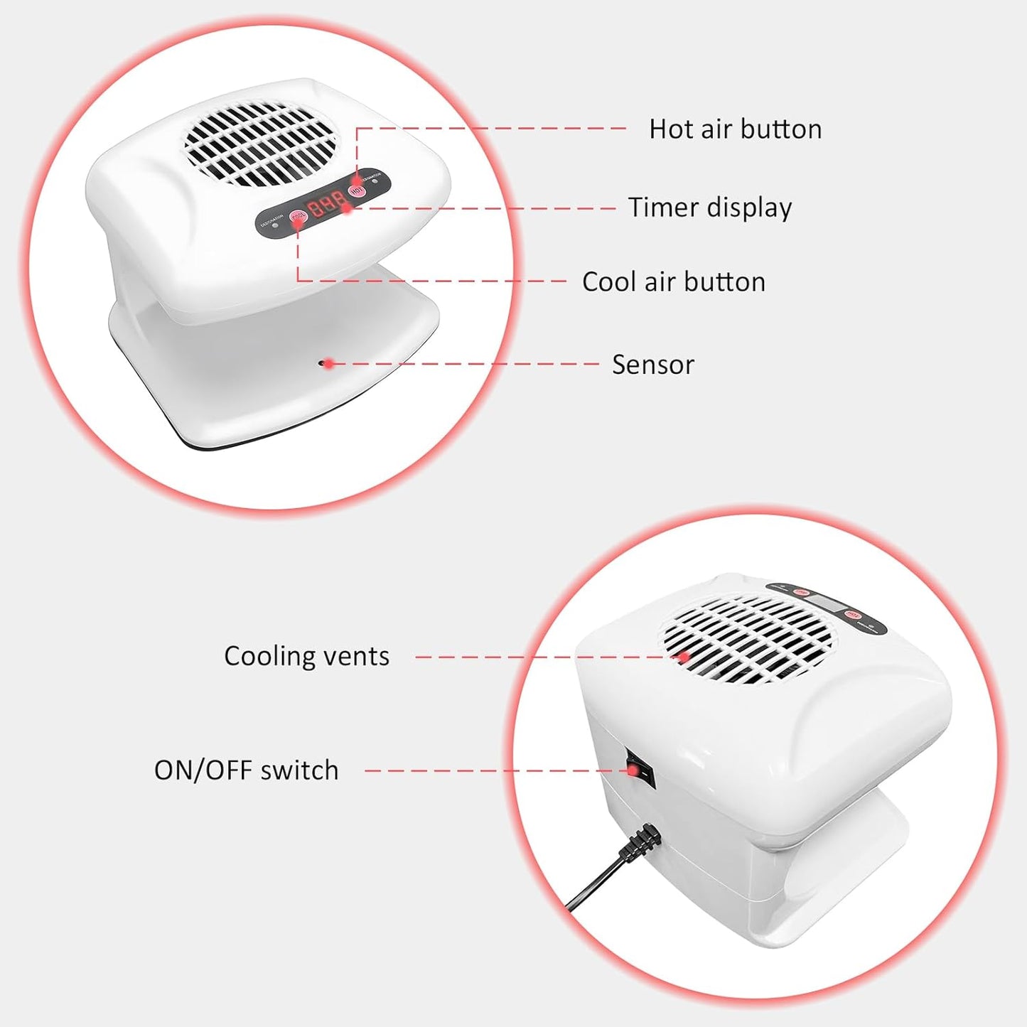 Nail Dryer for Regular Polish, 200W Nail Drying Fan with Sensor and Hot and Cool Air for Home Use