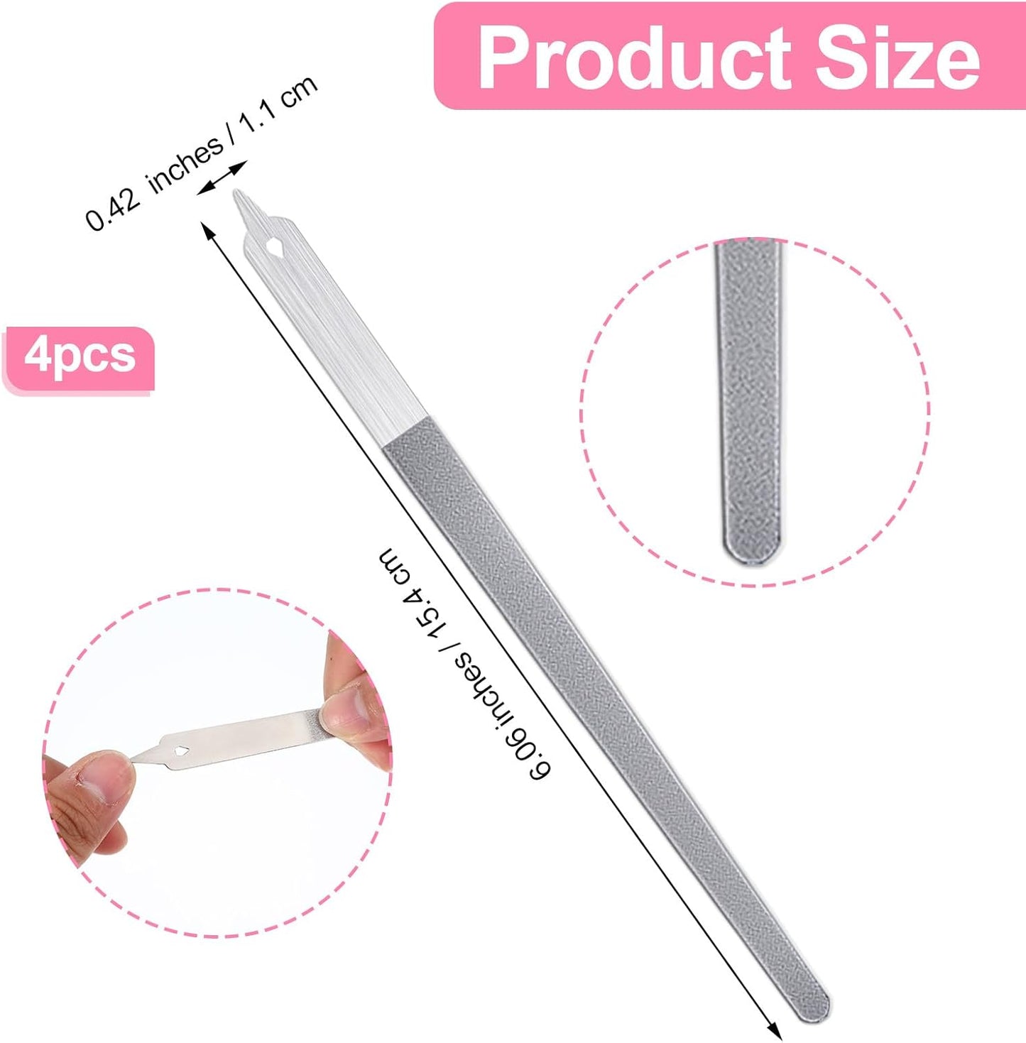 Diamond Deb Nail File 4 Pack Double Sided Fingernail Files for Natural Nails, Stainless Steel Toenail File with Sharp Pointed Tip, Professional Fine Grit Finger Nail Files for Women Men Girls (6in)