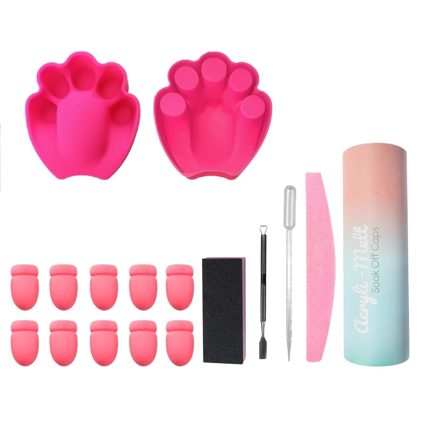 Nail Polish Remover Soak Bowl [2 PCS], Gel Polish Remover Refill Kits for Nails Including 10 PCS Soak Off Caps, Nail Buffer Block, Nail File, Cuticle Pusher, Pipette