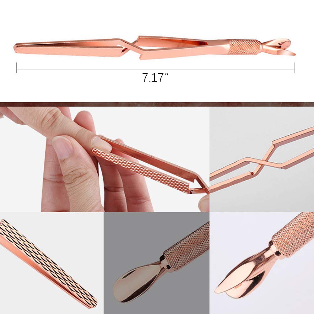 SILPECWEE 1Pc Rose Gold Nail Cuticle Pusher C Curve Nail Pinching Clips Nail Pusher Gel Nail Scraper False Nail Shaping Tweezers Nail Polish Remover Multi-Function Manicure Tools