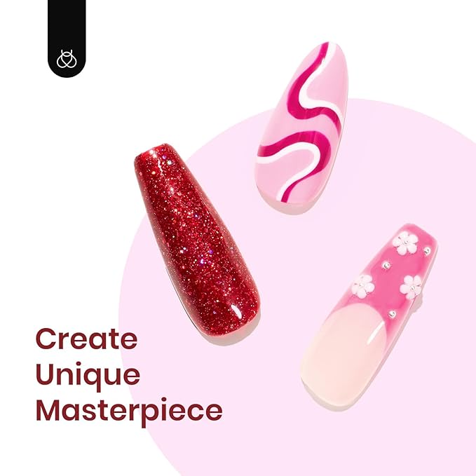 Beetles Gel Nail Polish, 6 Colors Peach Pink Purple Burgundy Red Plum Glitter Gel Polish Ruby Sonatas Collection, Soak Off Uv Lamp Cured Nail Art Design Fall Nails for Women DIY Manicure