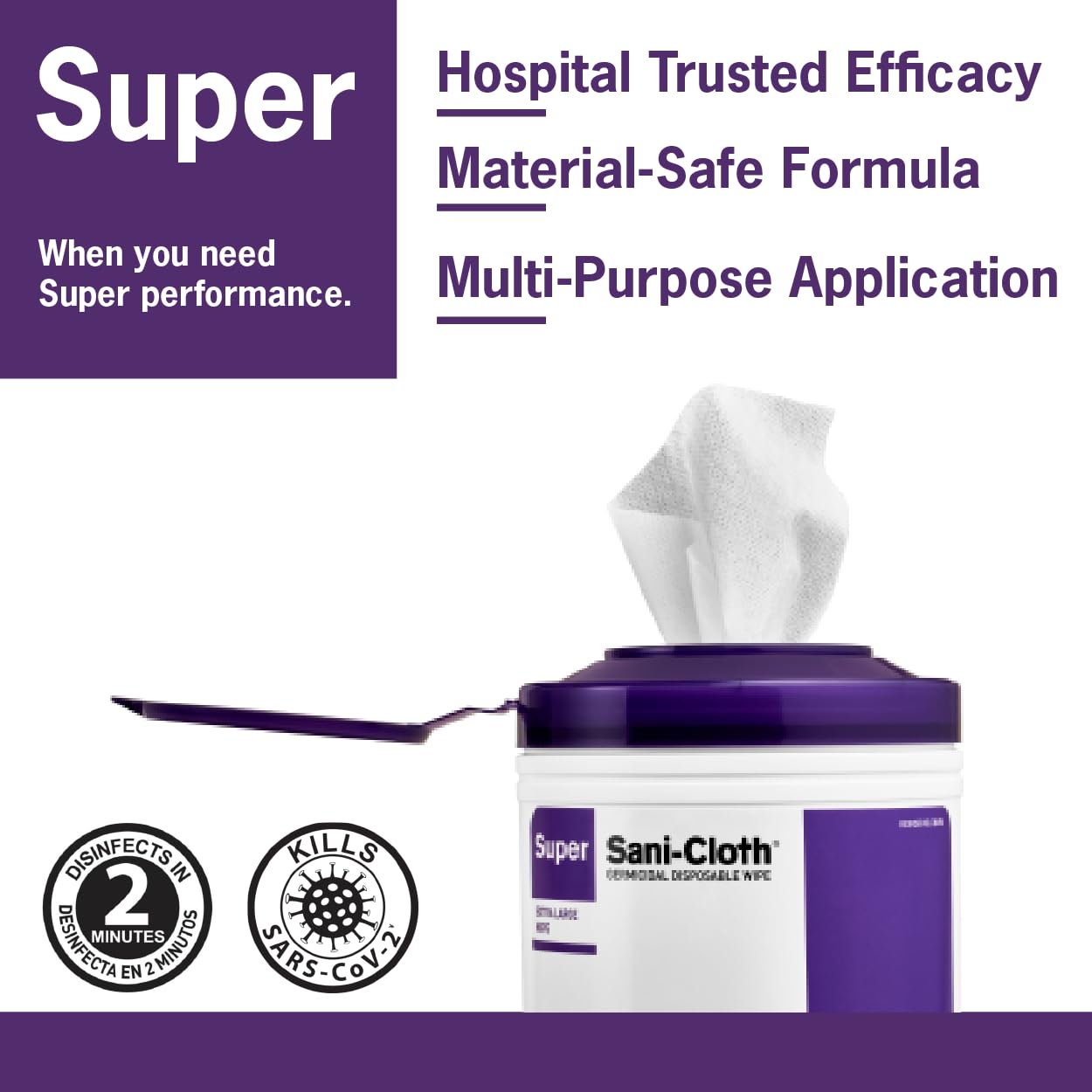 Super Sani-Cloth Germicidal Disposable Wipe, Hospital Grade Disinfection, 160 Large 6" x 6.75" Wipes Each, Case of 12 Canisters