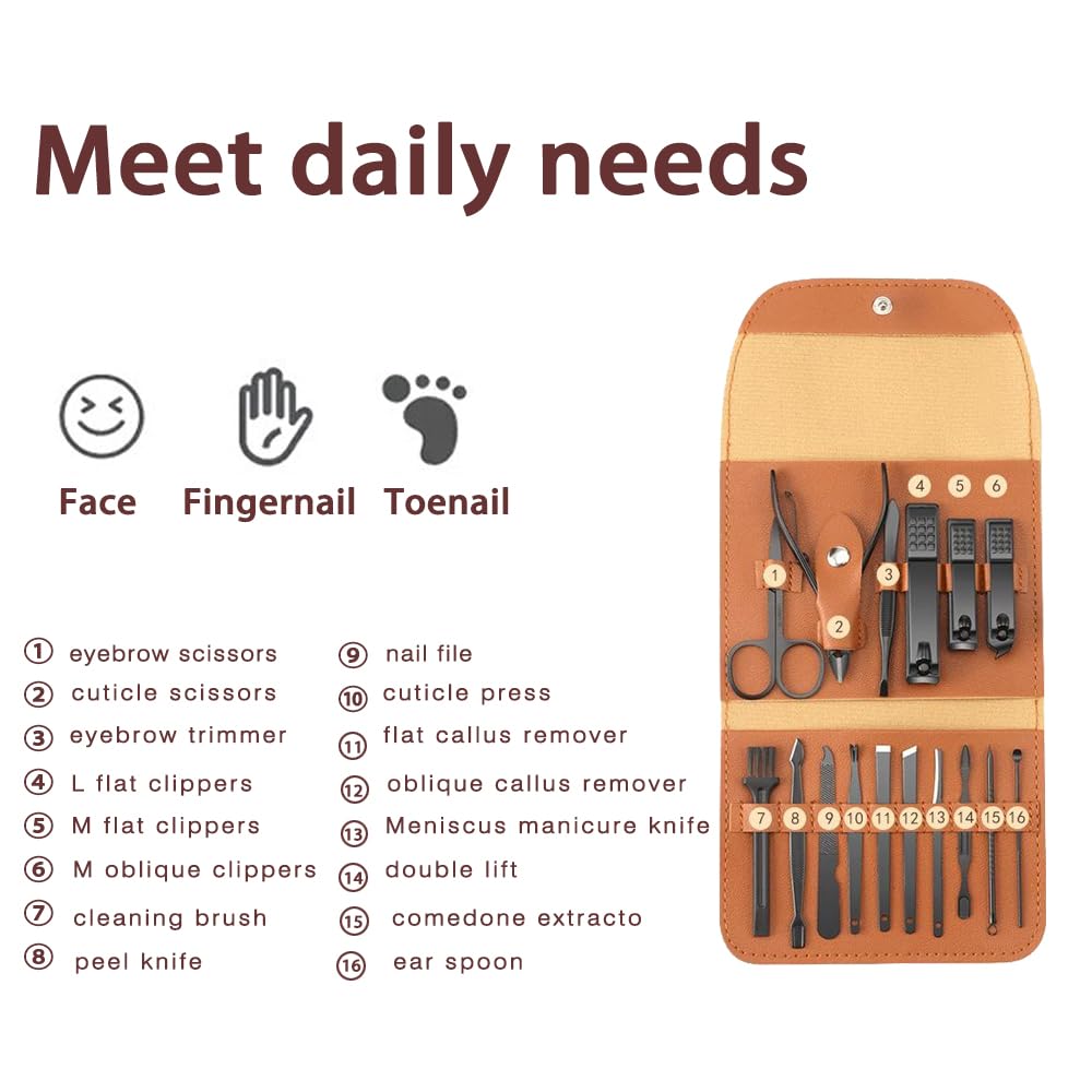 Custom Manicure and Pedicure Set, Customize 16 in 1 Nail Care Kit with Nail Clippers, Cuticle Trimmer, Tweezers, Metal File, Pedicure Tools for Home, Travel or Christmas Birthday Gift Use (Gray)