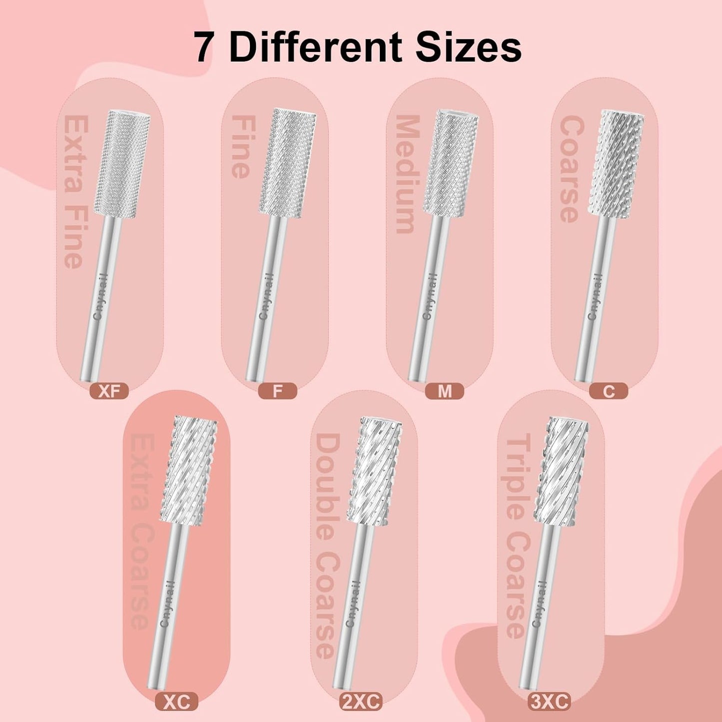 3/32" 5.35MM Small Barrel Flat Top Bit Tungsten Carbide Nail Drill Bit Safety Bit for Gel & Acrylic Removal, 2-Way Rotating Efile Tip, Salon Electric File Accessory (XC Grit, Silver)