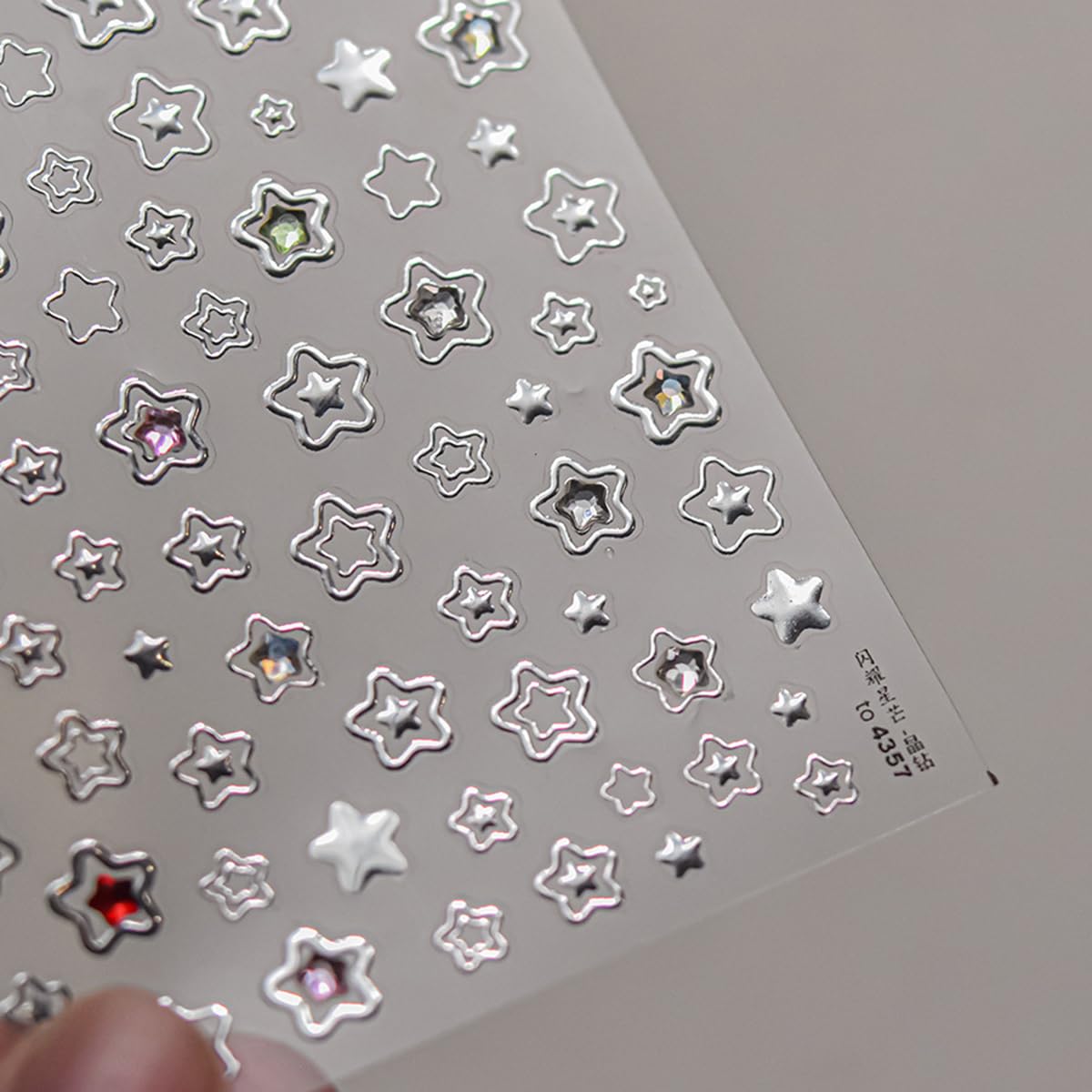 Star Nail Art Stickers Decals Shiny Silver Star 5D Embossed Nail Decals with Crystal, 1PCS Hollowed Stars Self-Adhesive Nails Design Manicure Sliders Y2K Nail Art Supplies for Women DIY Decorations