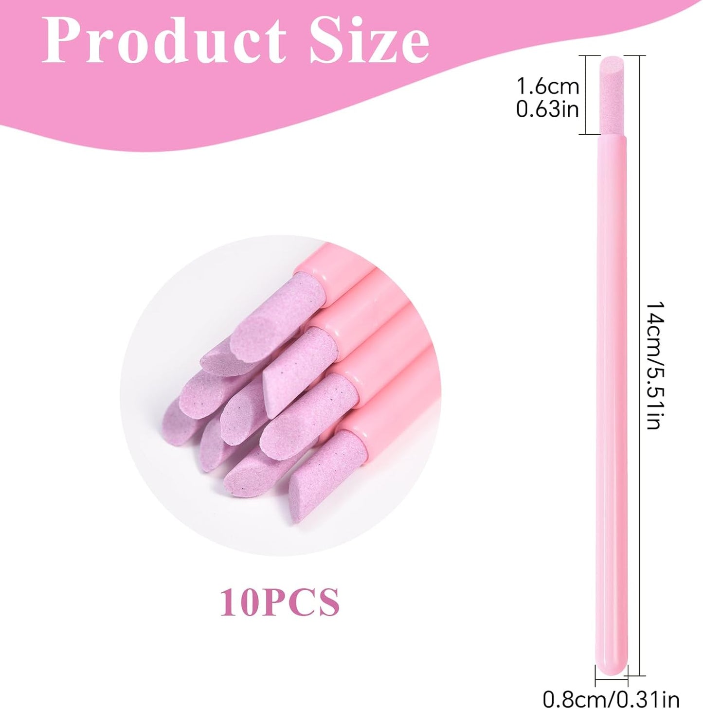 10Pcs Stoe Sanding Nail File Tools Nail File Cuticle Removal Buffer Washable Pedicure Manicure Pen Cuticle Pusher Stick for Nail Care, Pink