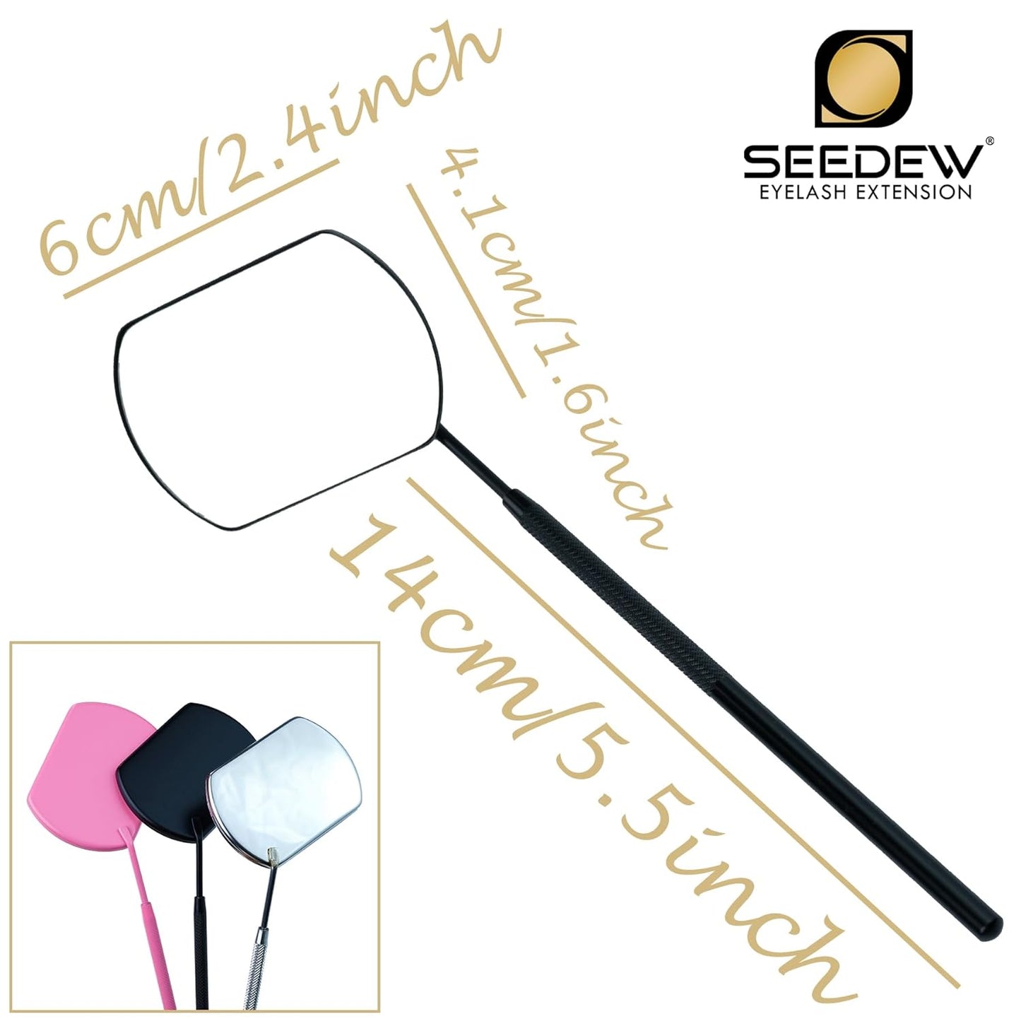 Lash Mirror Square Shape 14CM Handle (Silver) (Simple Packaging)