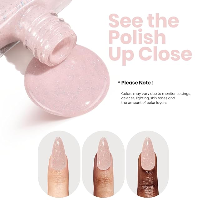 Beetles Nail Strengthener Polish - Dreamy Pink Haze Color Nail Polish Fast Drying for Nail Growth and Strengthener Dreamy Pink Haze Holographic Nail Art 15ml