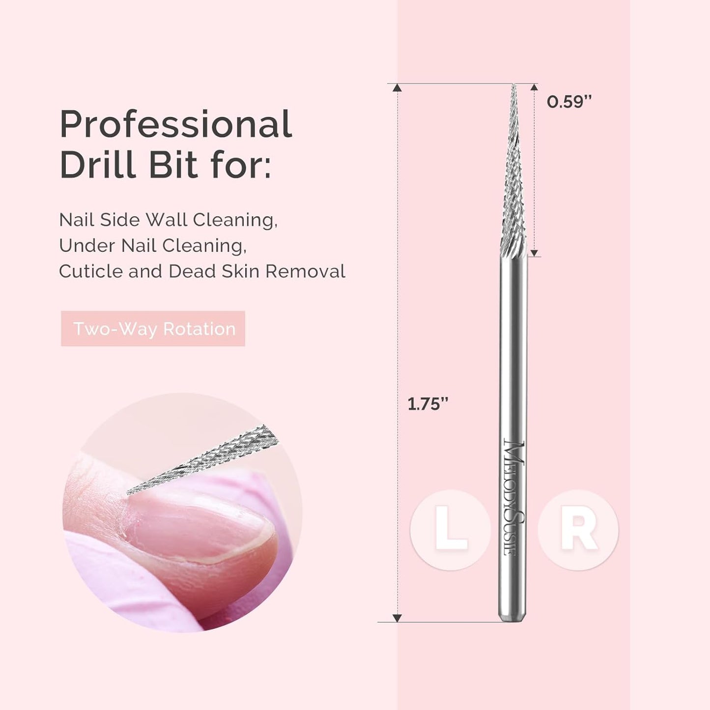 MelodySusie Sharp Tapered Cross Cut Nail Drill Bit, Professional Safety Carbide Under Nail Cleaner for Cuticle Dead Skin Nail Prepare, Two Way Rotate, Manicure Nail Salon Supply, C+XF, Silver