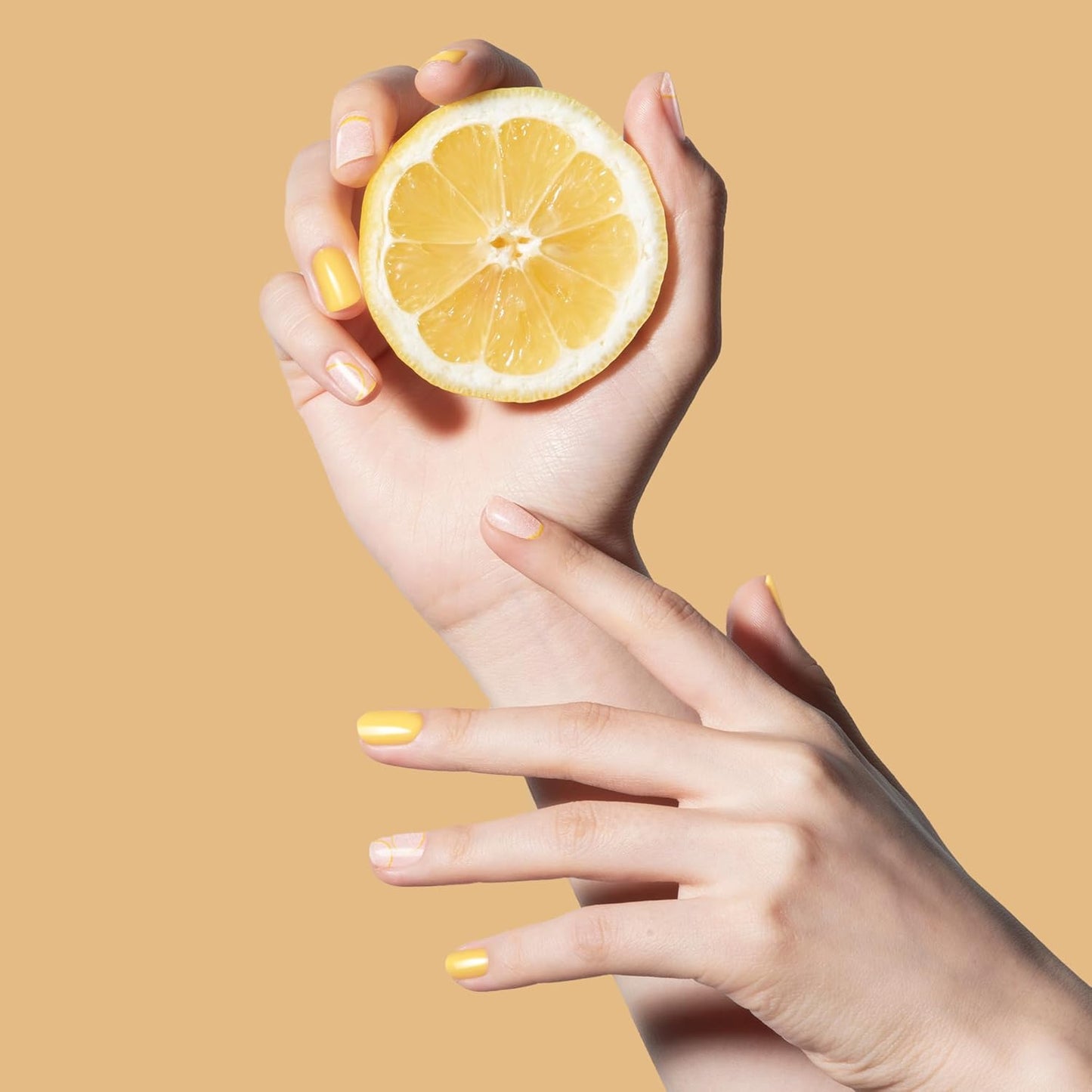 Semi Cured Gel Nail Strips-Salon Quality Semi-Cured Gel Press On Nails Stickers Quick DIY Nail Art Manicure Kits for Women at Home Works with Any UV/LED Lamps(Lemon Summer)