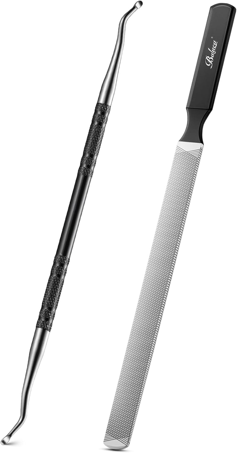 BALUCA Toenail File for Thick Nails & Ingrown Relief | Heavy Duty Metal Emery Board with Toenail Lifter for Seniors, Coarse Grit & Durable Stainless Steel Design (Black, 1.0, Count, 180/240 Grit)