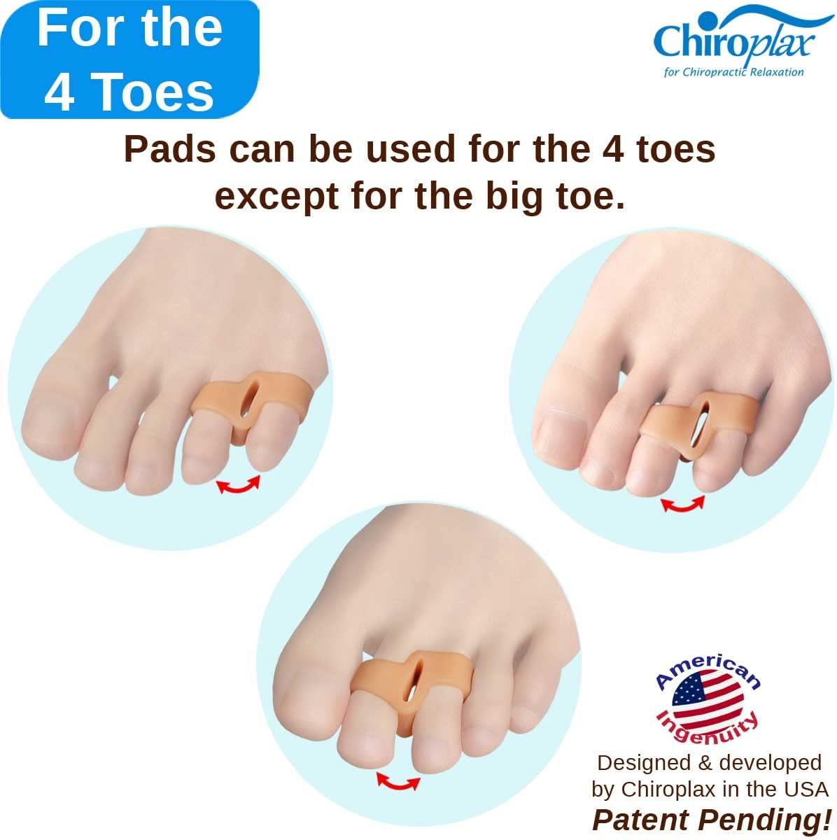 Chiroplax Tailor's Bunion Corrector Pads Bunionette Pain Relief Silicone Pinky Toe Straightener Separator Spacer Sleeve Cushion Splint Protector for Men & Women (4 Pads, Shims - Size Small)