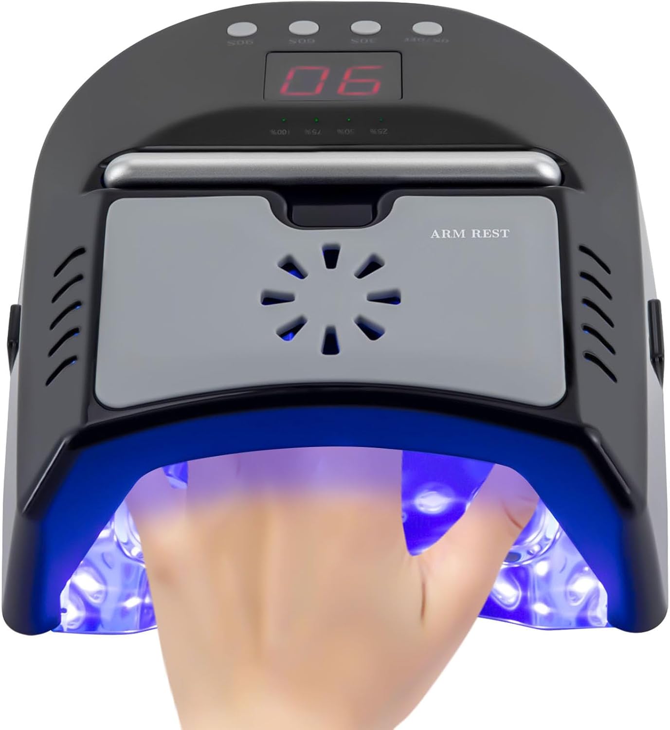 3 Timers Cordless Nail Lamp with Cooling Fan & Portable Handle LCD Display Professional Quick Dry Gel Polish Curing Lamp 72W Rechargeable Light Cures All Gels 24 Beads for Salon, Home (Black)