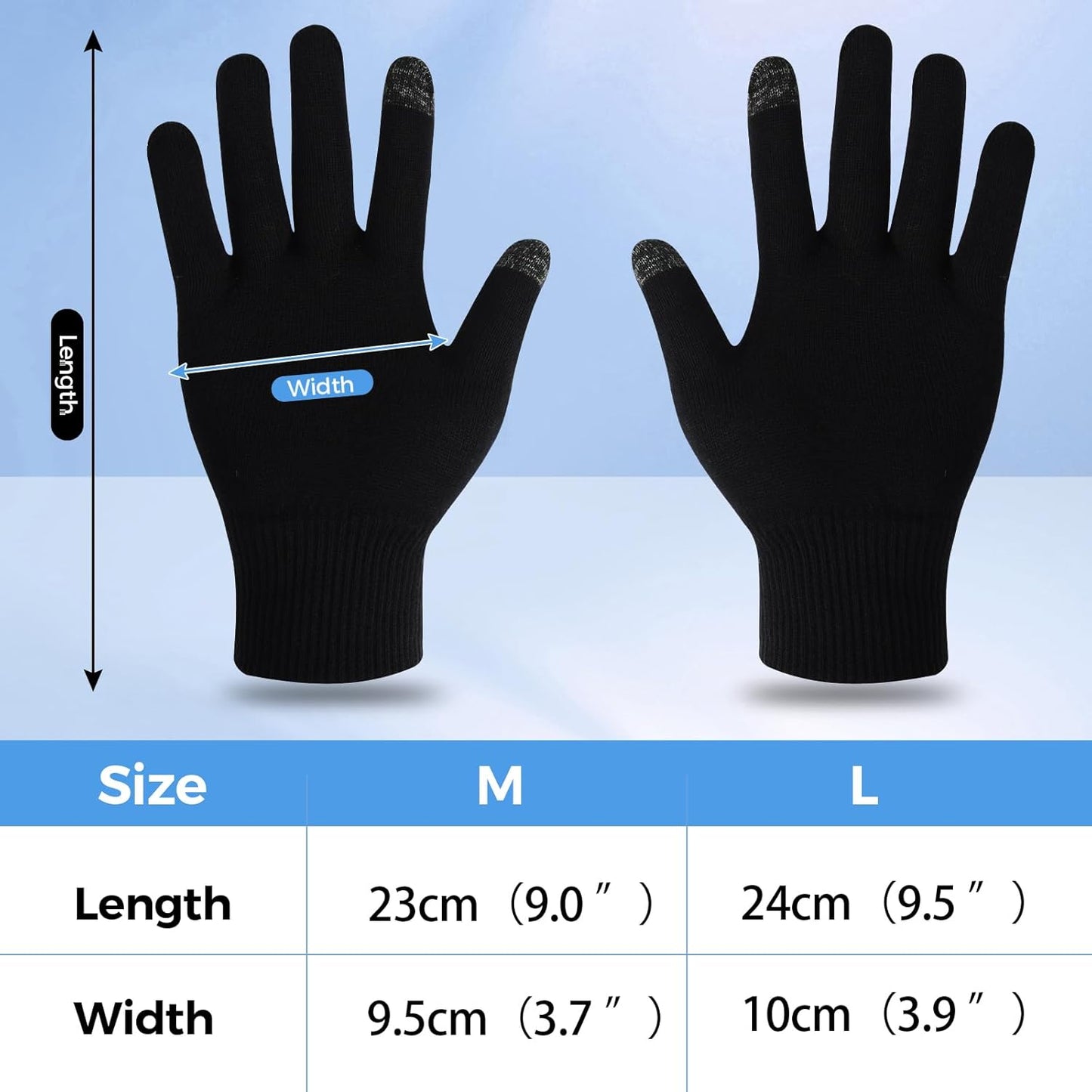 Donfri 2 Pairs Cotton Moisturizing Gloves Men Touchscreen Fingers for Eczema Dry Hands Hand Care Overnight Moisturizing (Medium-Black)