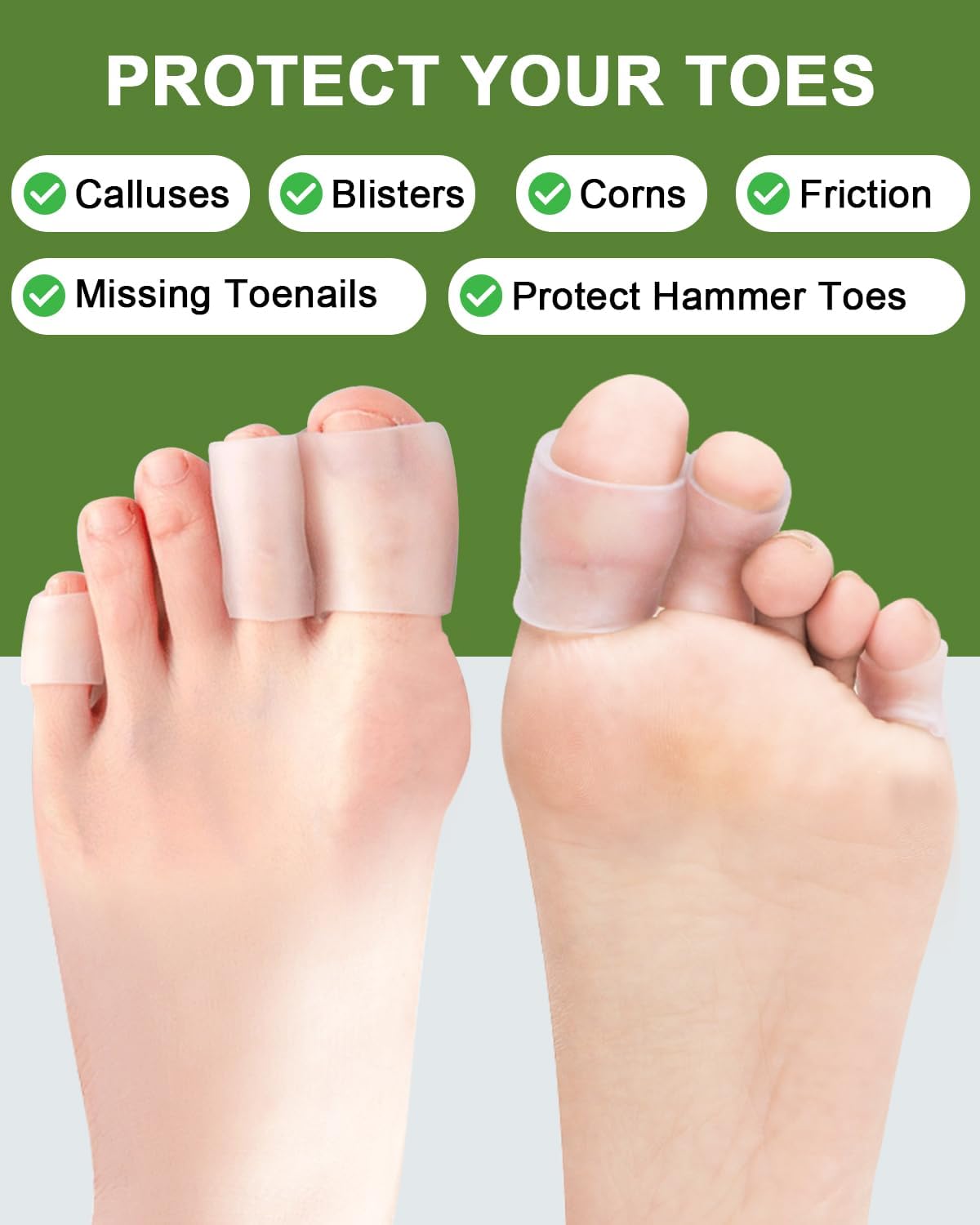 12PCS Silicone Toe Protectors Sleeves Gel Corn Pads Toe Tube Cushions with 4 Size, Soft Toes Covers for Women Men Pain Relief, Calluses, Blisters, Hammertoe (12Pc, Silicone)