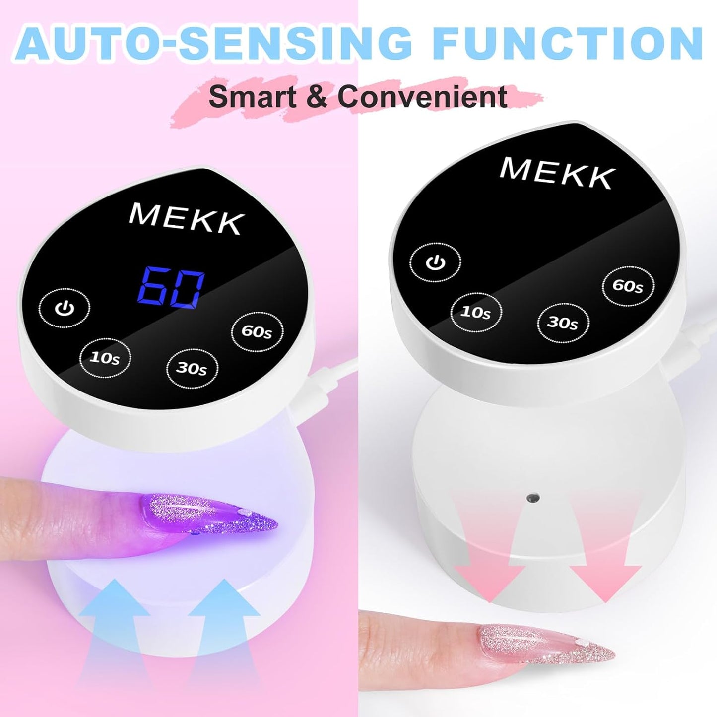 MEKK Mini UV Light for Nails,Peach-Shaped Mini UV LED Nail Lamp with Auto-Sensor,8 Beads,16W,4 Timer,Professional Flash Cure Nails Lamp Small Gel Nail Light for Salon & Home DIY Use