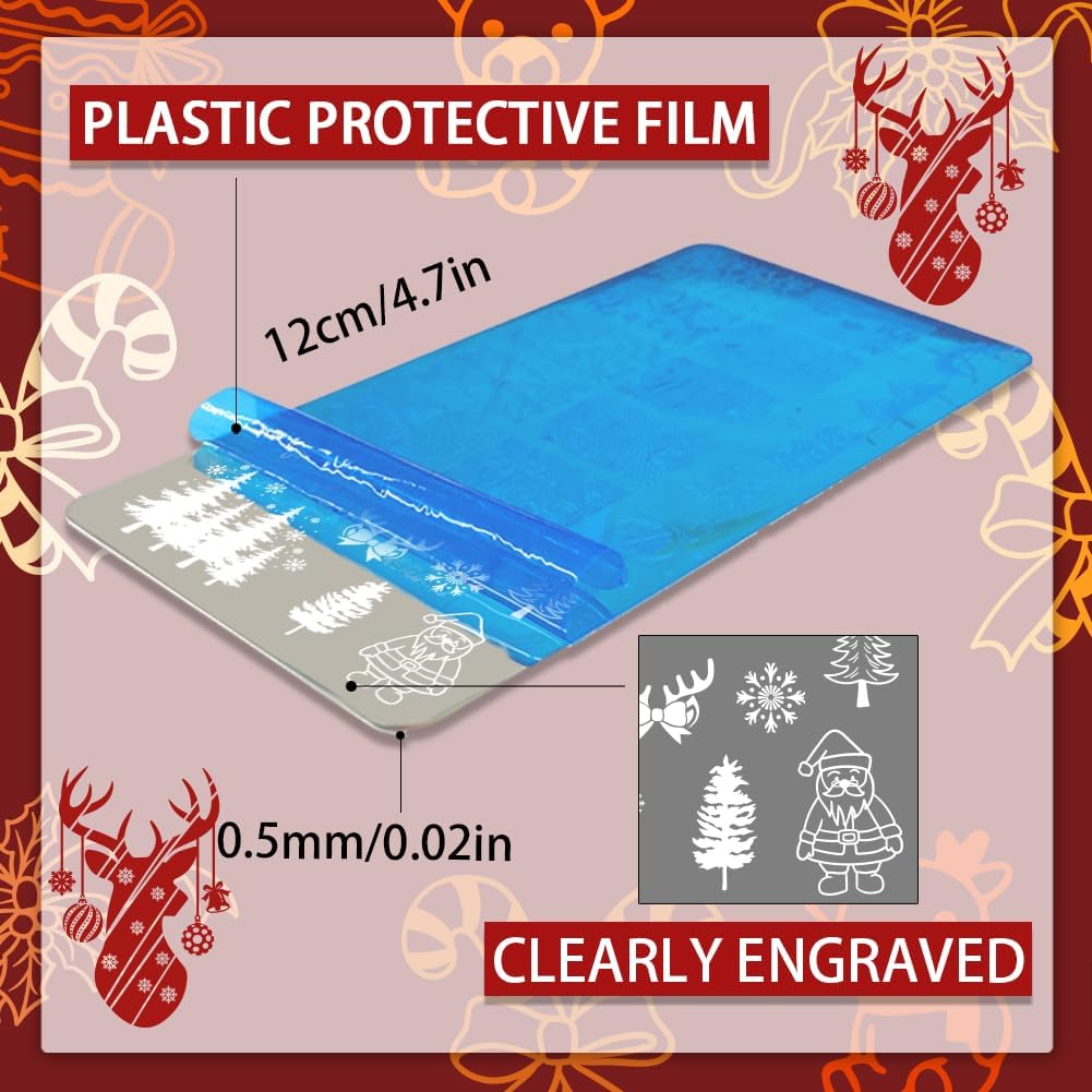 PH PandaHall Christmas Nail Art Plates 3pcs Nail Stamping Plate Winter Snowflake Santa Tree Bell Snowman Image Plate Nails Art Design Stamp Kit for DIY Nails Art Templates Reusable Template Design
