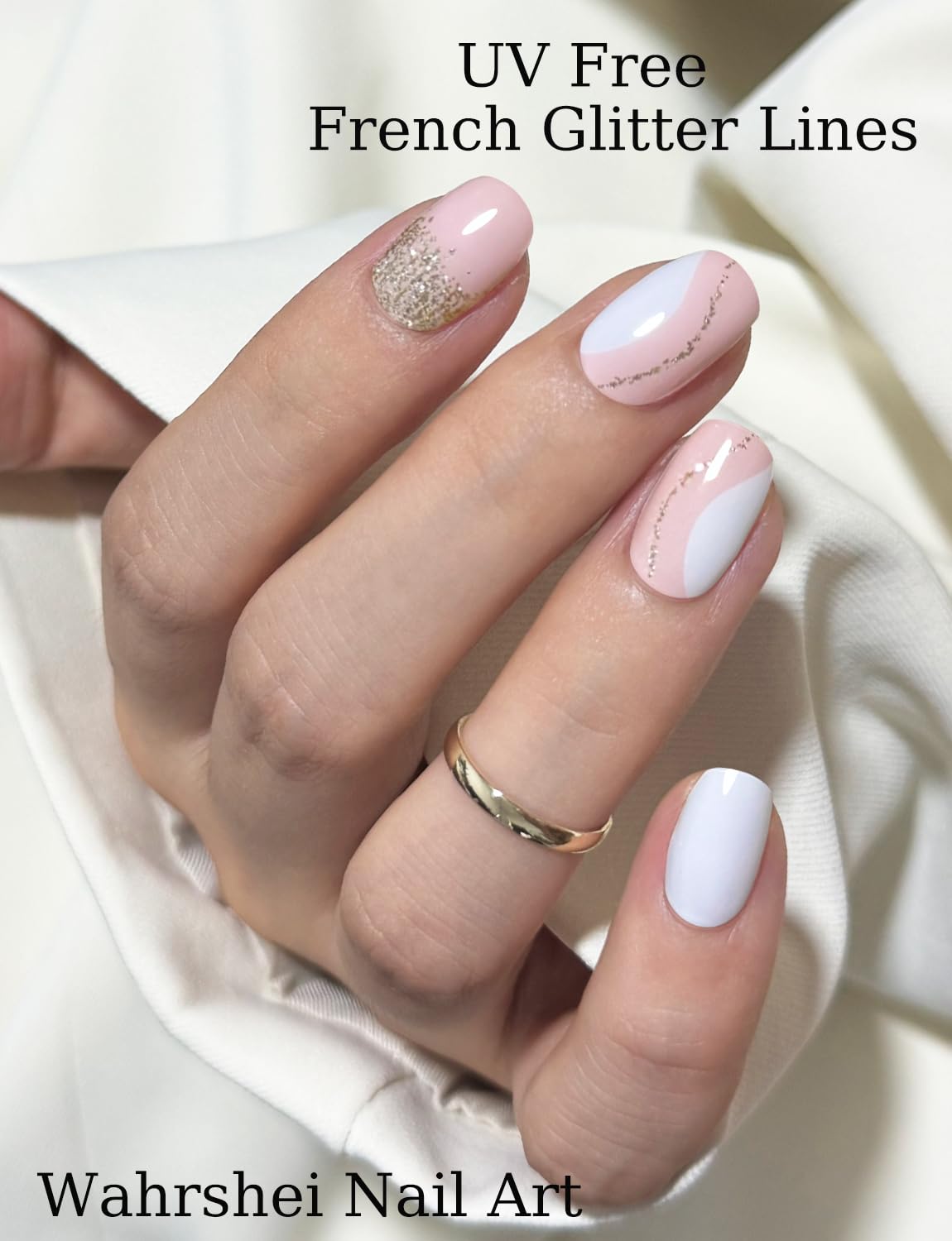 Gel Nail Strips No UV, Glitter White, UV Free, Long Lasting Gel Stickers - Contains 22 Wraps, 1 Prep Pad, 1 File