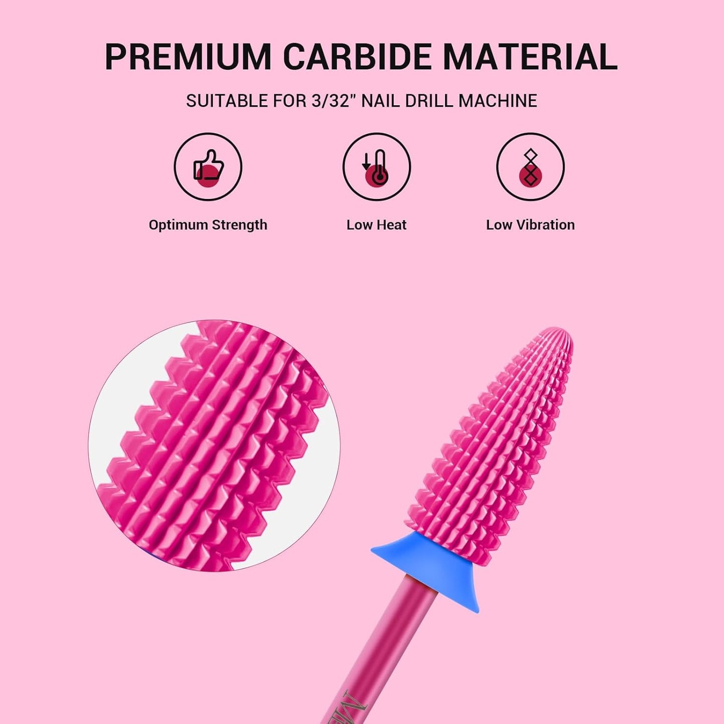 MelodySusie Typhoon Nail Drill Bits, 3/32'' Carbide Tungsten Multi-function Bits, Fast Remove Acrylic or Hard Gel for Manicure Pedicure Salon Professional or Beginner, Pink Blossom, Medium