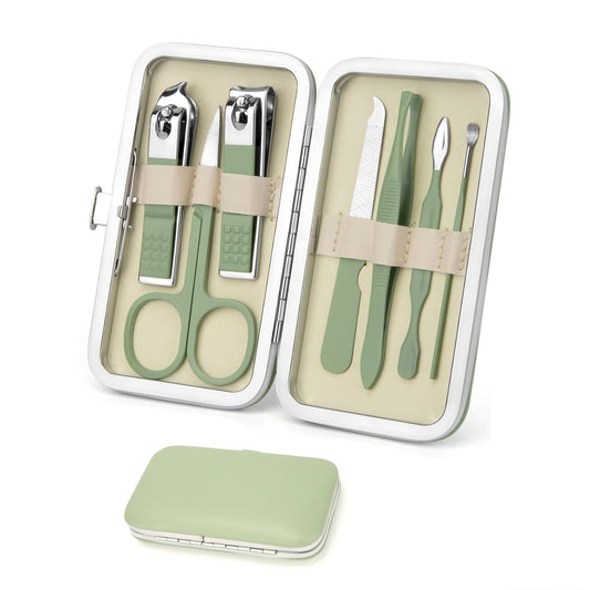 Manicure Set, Stainless Steel Nail Clipper Kit Nail Clipper Set 7 in 1 Manicure Kit Pedicure Kit Portable Nail Grooming Kit Fingernail Toenail Clippers for Men Husband Boyfriend Women Green
