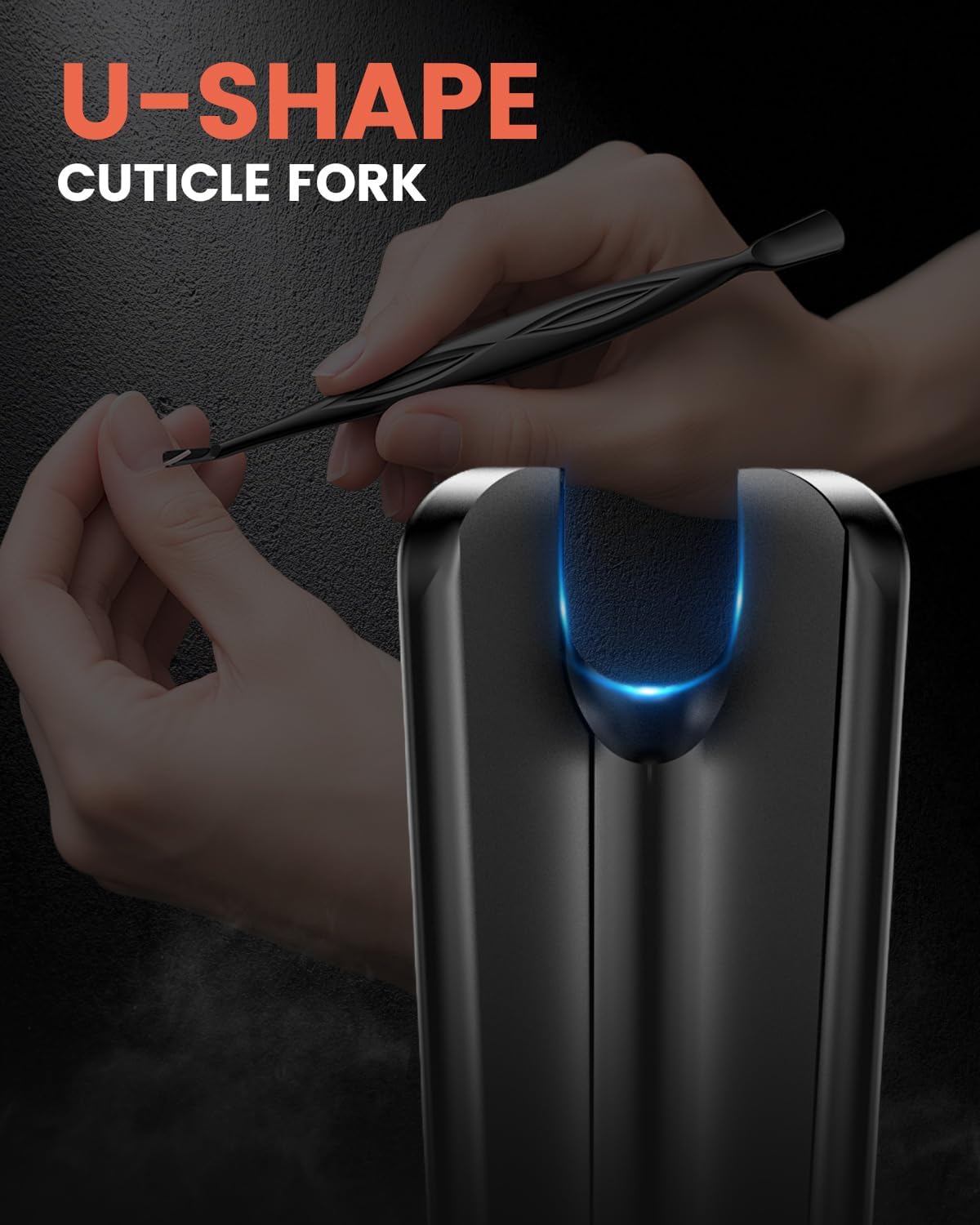 BEZOX Cuticle Trimmer - Elegant Precision Cuticles Pusher & Fork, Dual-Ended Stainless Steel Nail Cuticle Stick for Exquisite Manicures and Pedicures - Black