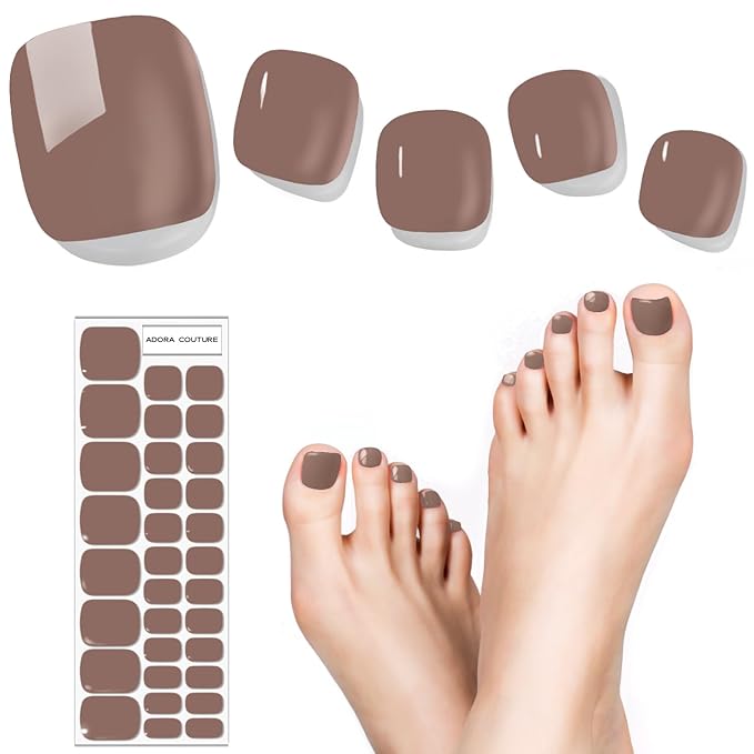 Semi Cured Gel Nail Strips - 32 pcs Gel Pedicure Stickers, Easy to Apply & Remove Toenail Stickers, Salon Quality at Home & Long Lasting - UV Nail Lamp Required - Coral Sand P