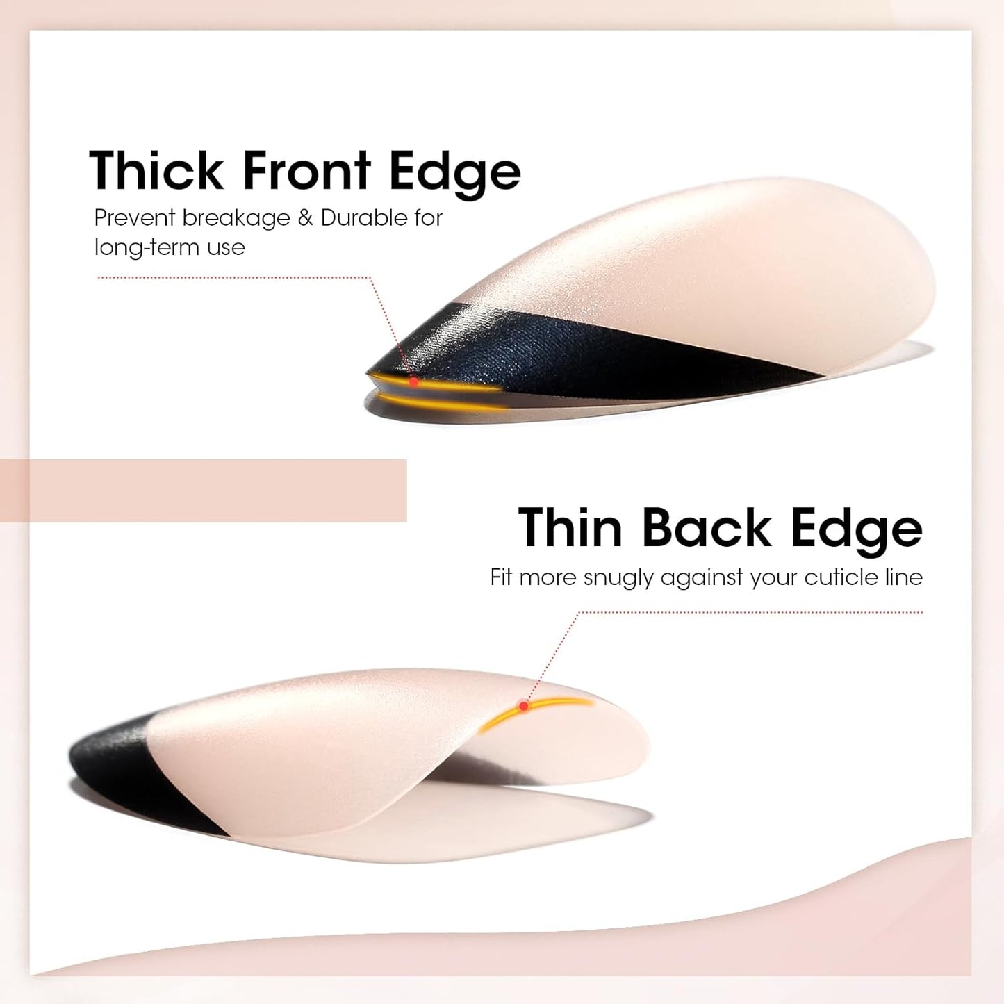 Gellen French Gel Nails, Soft Almond French Tip Press on Nails 150 Pcs, Classic Pink French Tip Nails, 3 in 1 No Need to File Natural Full Cover Tips 15 Sizes, Glue On Nails for Women Nails Art