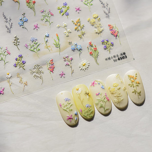 Flower Nail Stickers 5D Embossed Flowers Nail Art Stickers Spring Summer Floral Leaf Plant Nail Decals Self-Adhesive Nails Supply Manicure Sliders for Women Girls Nails Art Decoration