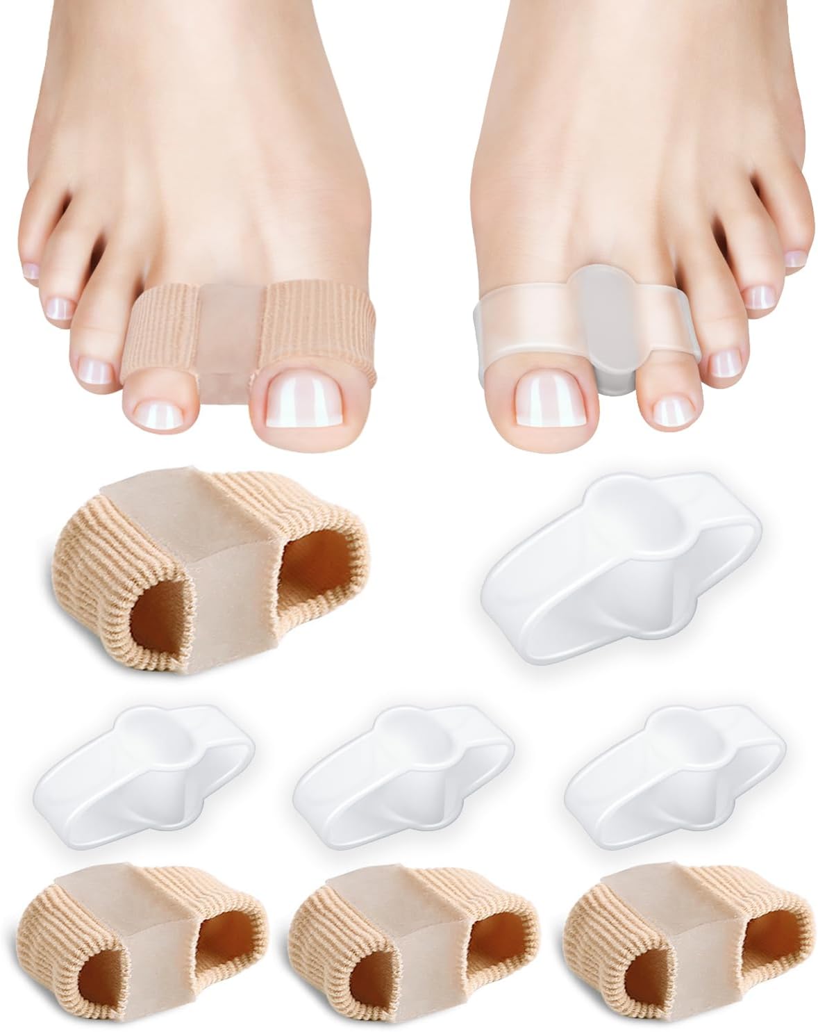 8PC Bunion Toe Separators Gel Bunion Corrector Soft Big Toe Spacers for Feet Women Men Toe Correct, Elasticity Hammer Toe Straightener with 2 Loops (4 Nylon+4Gel)