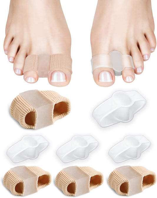 8PC Bunion Toe Separators Gel Bunion Corrector Soft Big Toe Spacers for Feet Women Men Toe Correct, Elasticity Hammer Toe Straightener with 2 Loops (4 Nylon+4Gel)