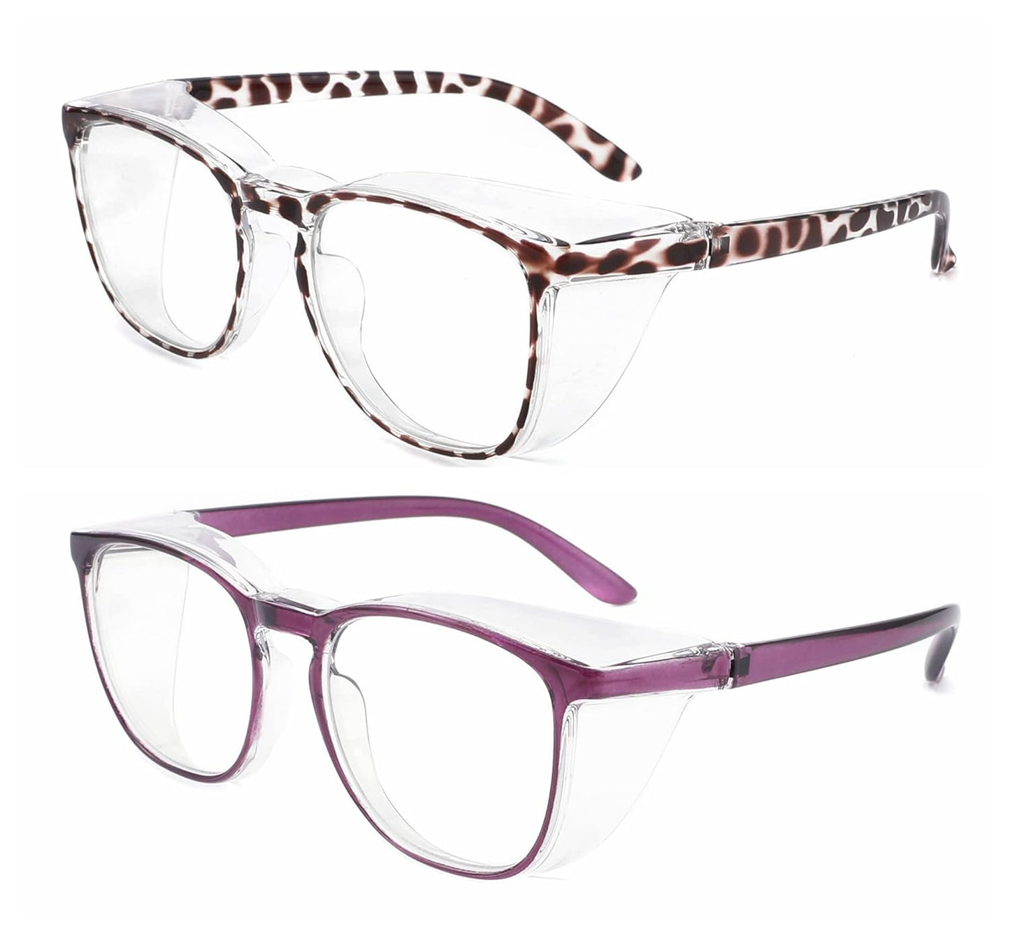 Alsenor Safety Glasses Anti Fog Goggles Protective Eyewear Blue Light Blocking Anti Dust UV Protection Glasses For Men Women (2 Pack(new-leopard+new-purple))
