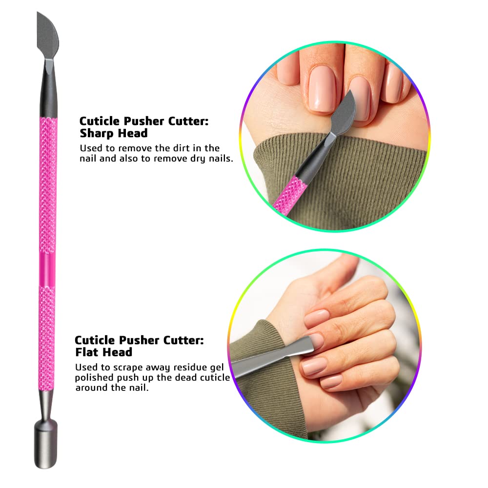 Professional Cuticle Trimmer with Cuticle Pusher Nail Cuticle Remover Nipper Silver Stainless Steel Sharp Blades Manicure Tools with Double Spring Nail Care Pedicure Nail Tools Home Spa (Pink)