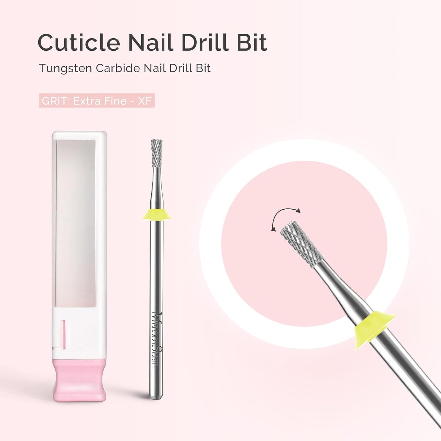 MelodySusie 2.3mm Inverted Tapered R Cut Nail Drill Bit, Professional Safety Carbide Under Nail Cleaner for Cuticle Dead Skin Nail Prepare, Manicure Nail Salon Supply, XF, Silver