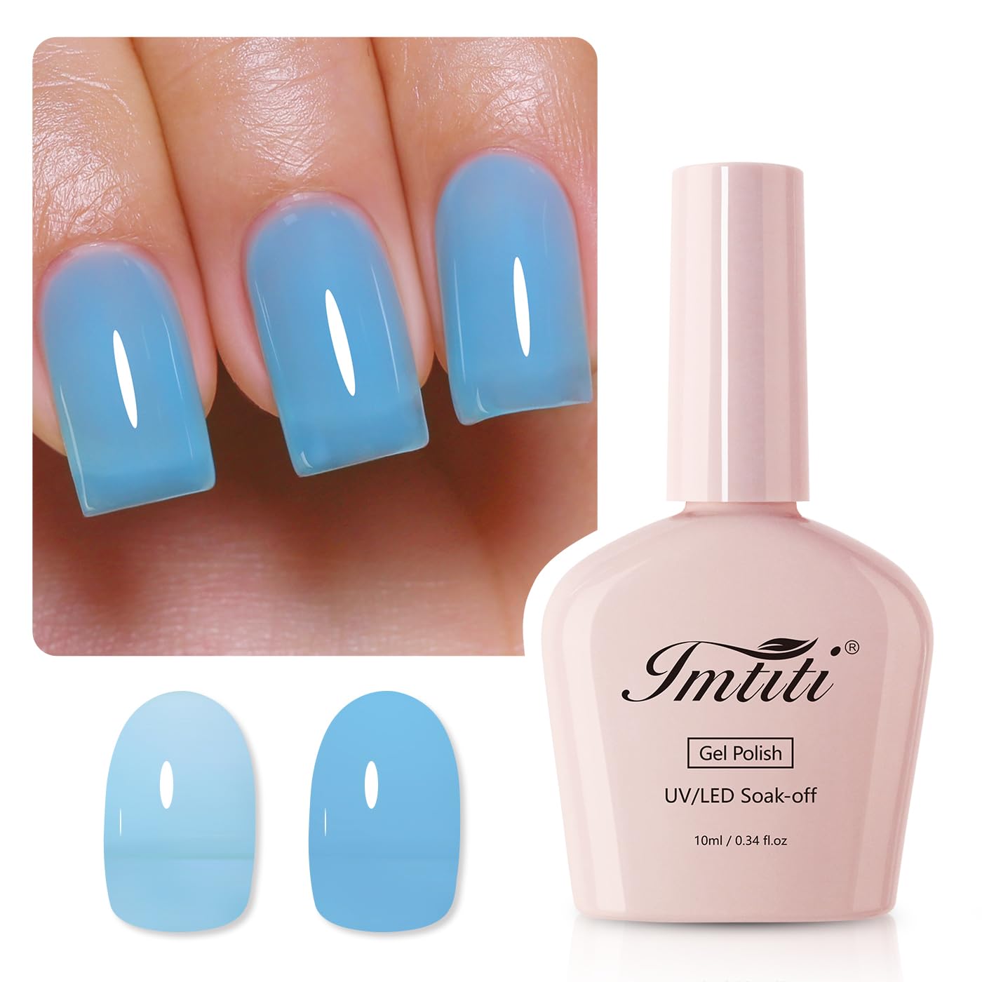 Imtiti Jelly Gel Nail Polish, Bright Blue Sheer Jelly Gel Polish Soak Off UV LED Spring Summer Translucent Art Manicure Salon DIY Design 10ML