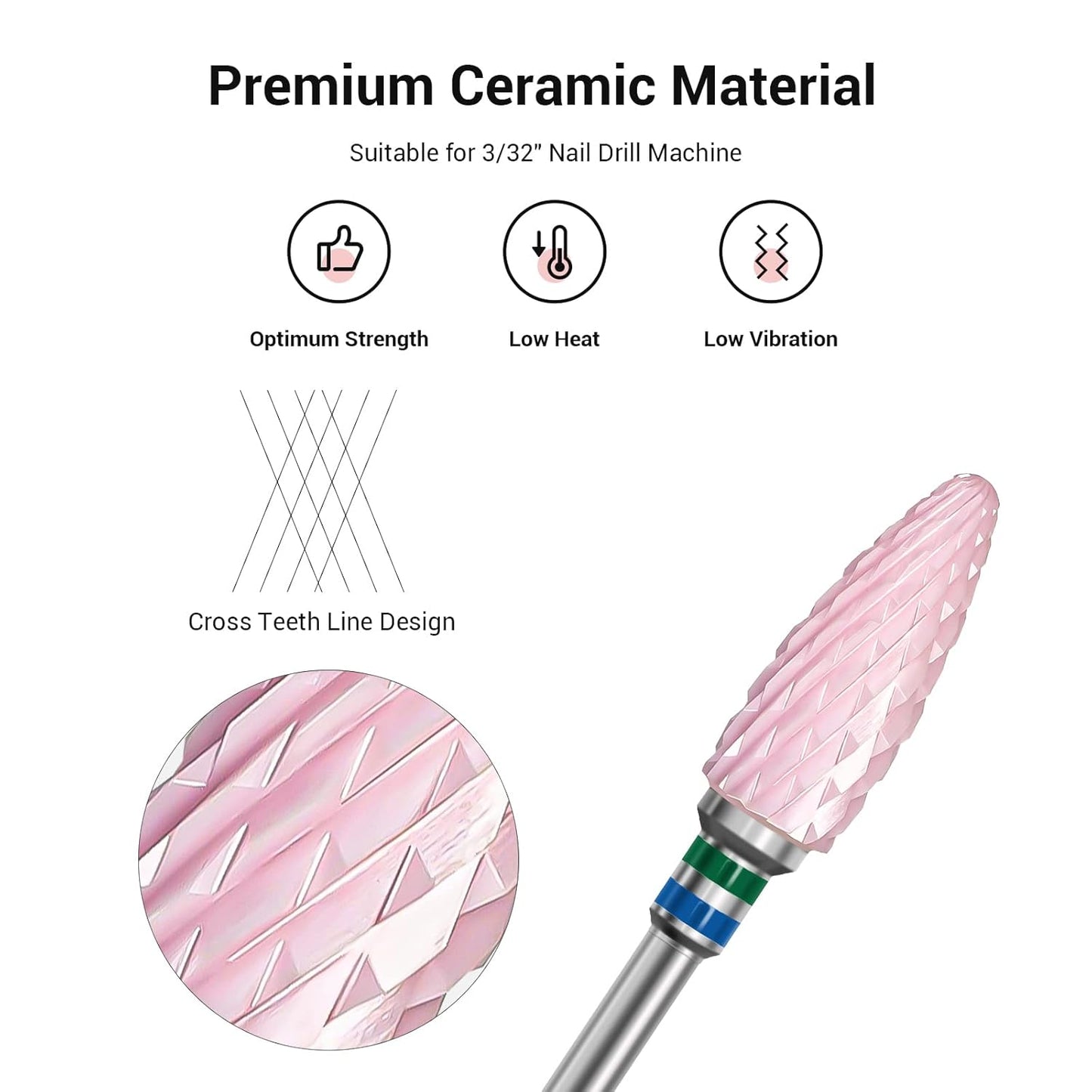 MelodySusie Ceramic Nail Drill Bit, 3/32'' (2.35mm) Professional Acrylic Nail File Flame Drill Bit for Manicure Pedicure Cuticle Gel Nail Polishing, Beginners Bits, Pink, Series Bit-S, Coarse