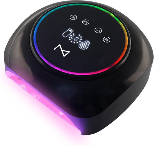 M - HaloLite LED Nail Curing Lamp 98W, 32 LEDs, Wireless Rechargeable with 5200mAh Battery, Fast UV/LED Gel Nail Dryer for Salon & Home Use, Long-Lasting, Portable, Cordless Design (Black)