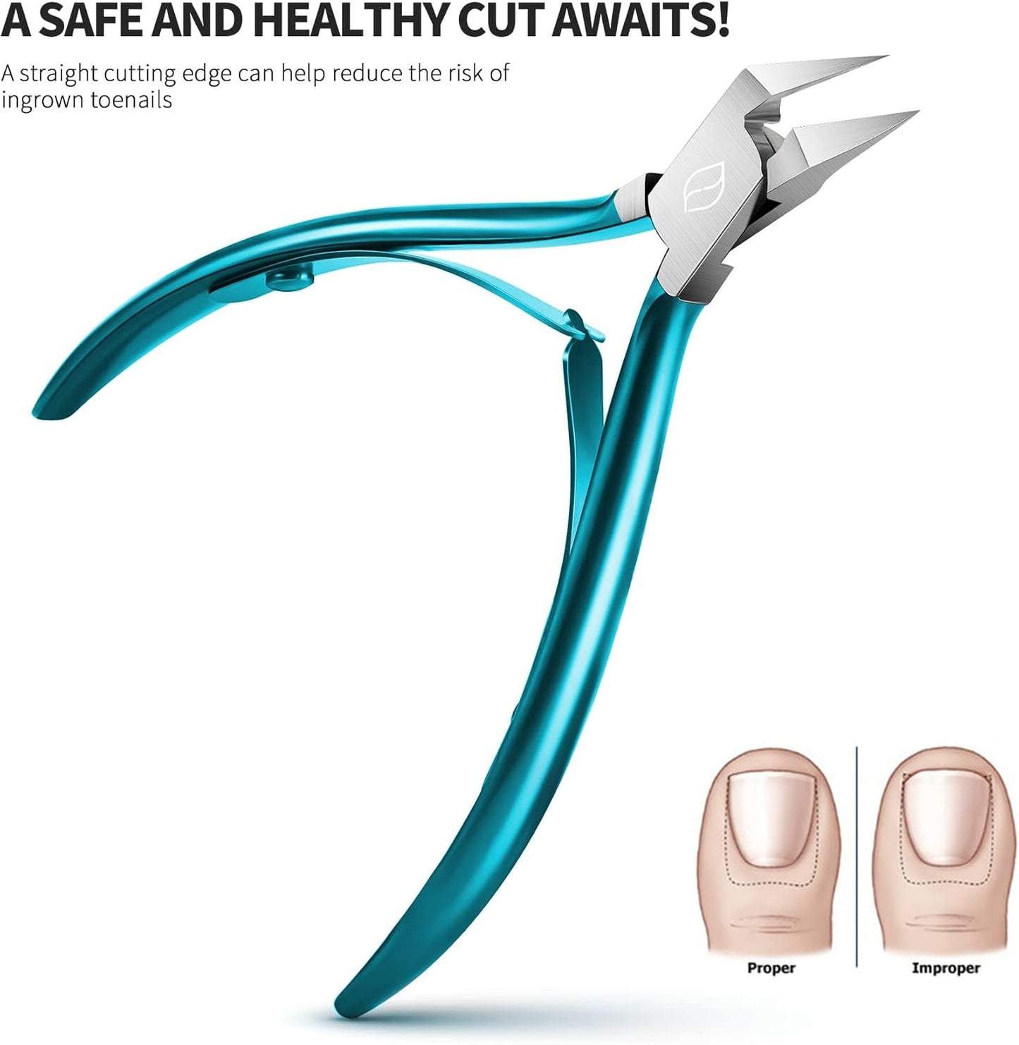 FERYES Toenail Clipper Straight Blade for Ingrown and Thick Nails - Stainless Steel and Sharp Pointed Tip Ingrown Nail Clipper – Wide Jaw Toe Nail Cutter Podiatry Tool Peacock Green