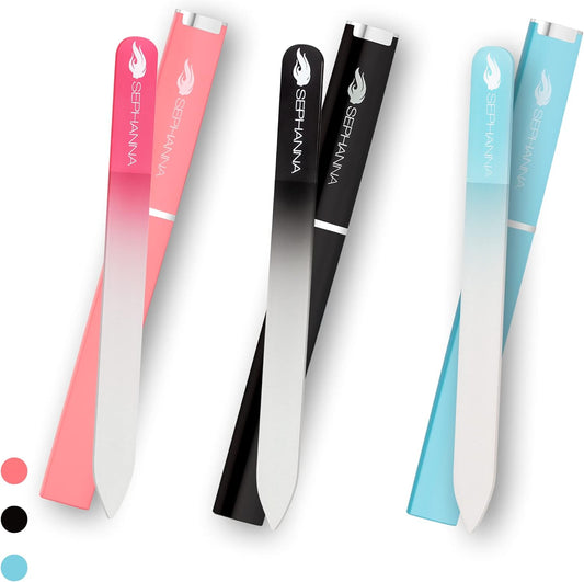 3 Pack Crystal Glass Finger Nail File with Case for Natural Nail Professional Glass Nail File for Unisex, Portable Crystal Nail File with Case Czech Glass File Double-Sided for Natural & Acrylic Nails