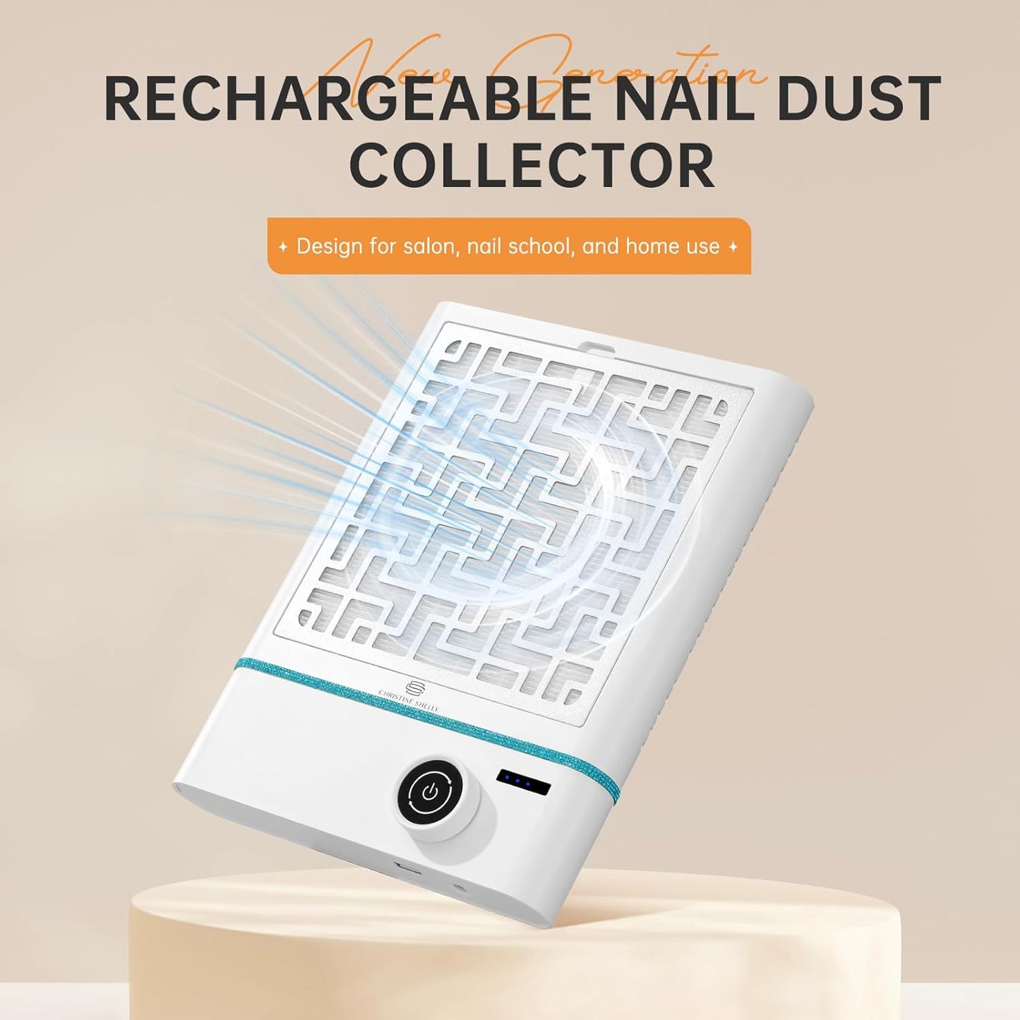 Nail Dust Collector, Bling Diamond Cordless Rechargeable 5000RPM Vacuum Nail Tech Fan Extractor, 12000mAh Professional Nail Duster Suction, Low Noise, Salon&Home