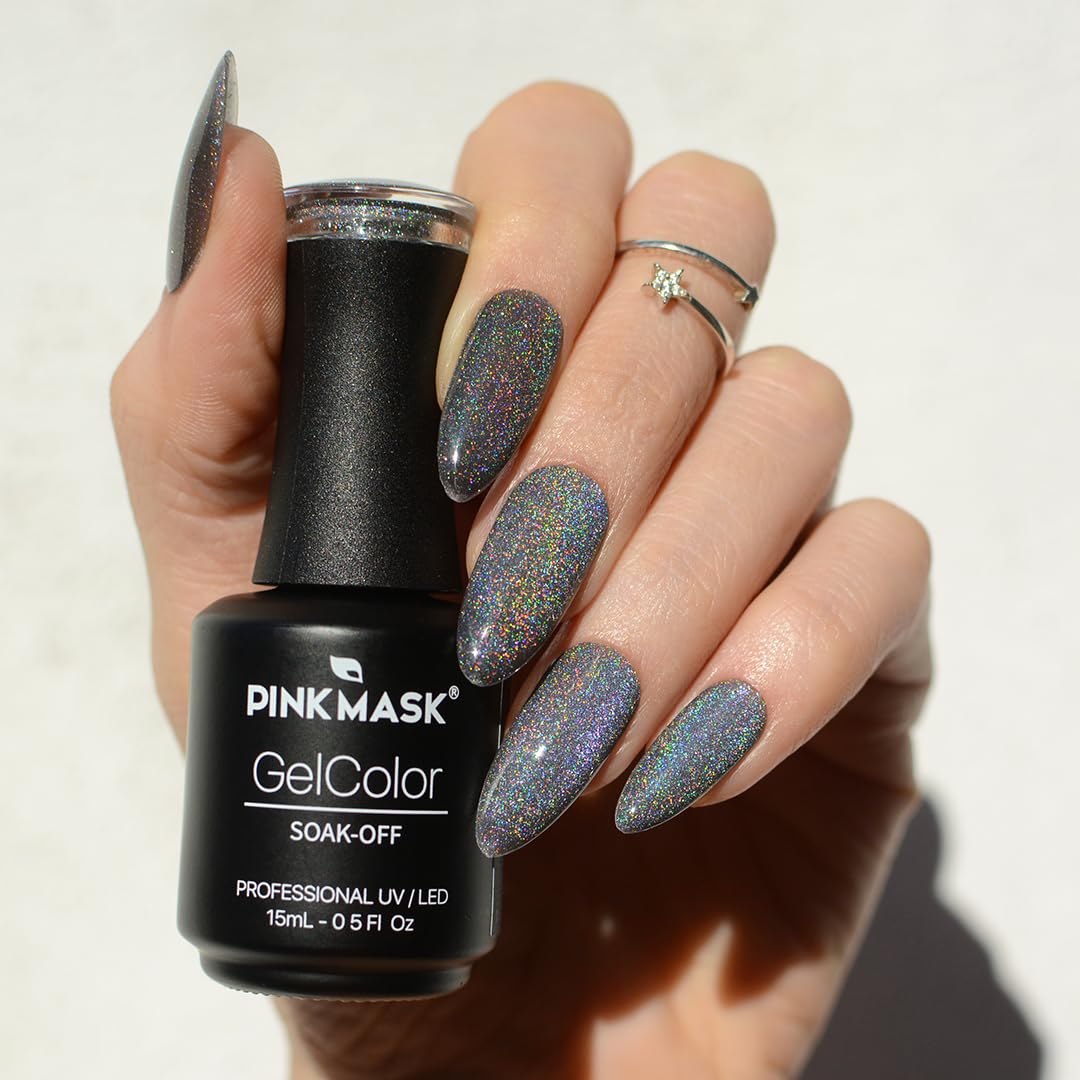 PINK MASK Gel Color Nail Polish Mercury - Col. Planetary Brilliance 15ml / o.5 oz - UV/LED Gel Polish, Non Wipe, Long Lasting, Soak Off Formula