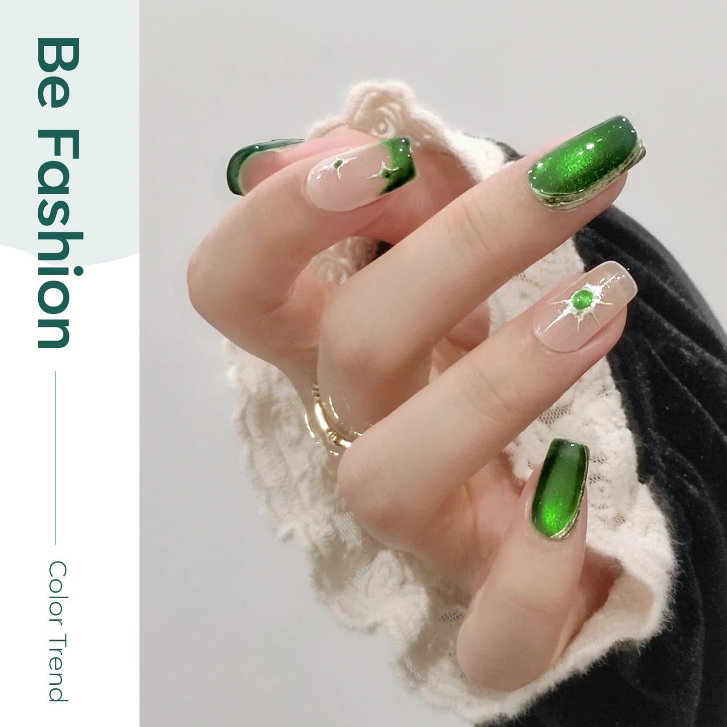 modelones Cat Eye Gel Nail Polish,15 ML Green Gel Nail Polish Sparkle Reflective Shimmer Glitter Green Polish 9D with Magnet Soak Off LED Spring Top Coat Nail Art DIY Salon