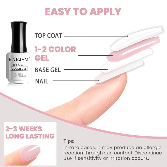 RARJSM Nude Sheer Gel Nail Polish Pale Purple Pink Neutral Skin Tone Color Ice Jelly Pink Gel Polish Transparent Nail GelPolish Soak off UV LED Cured for Home Salon DIY French Manicure 15ml