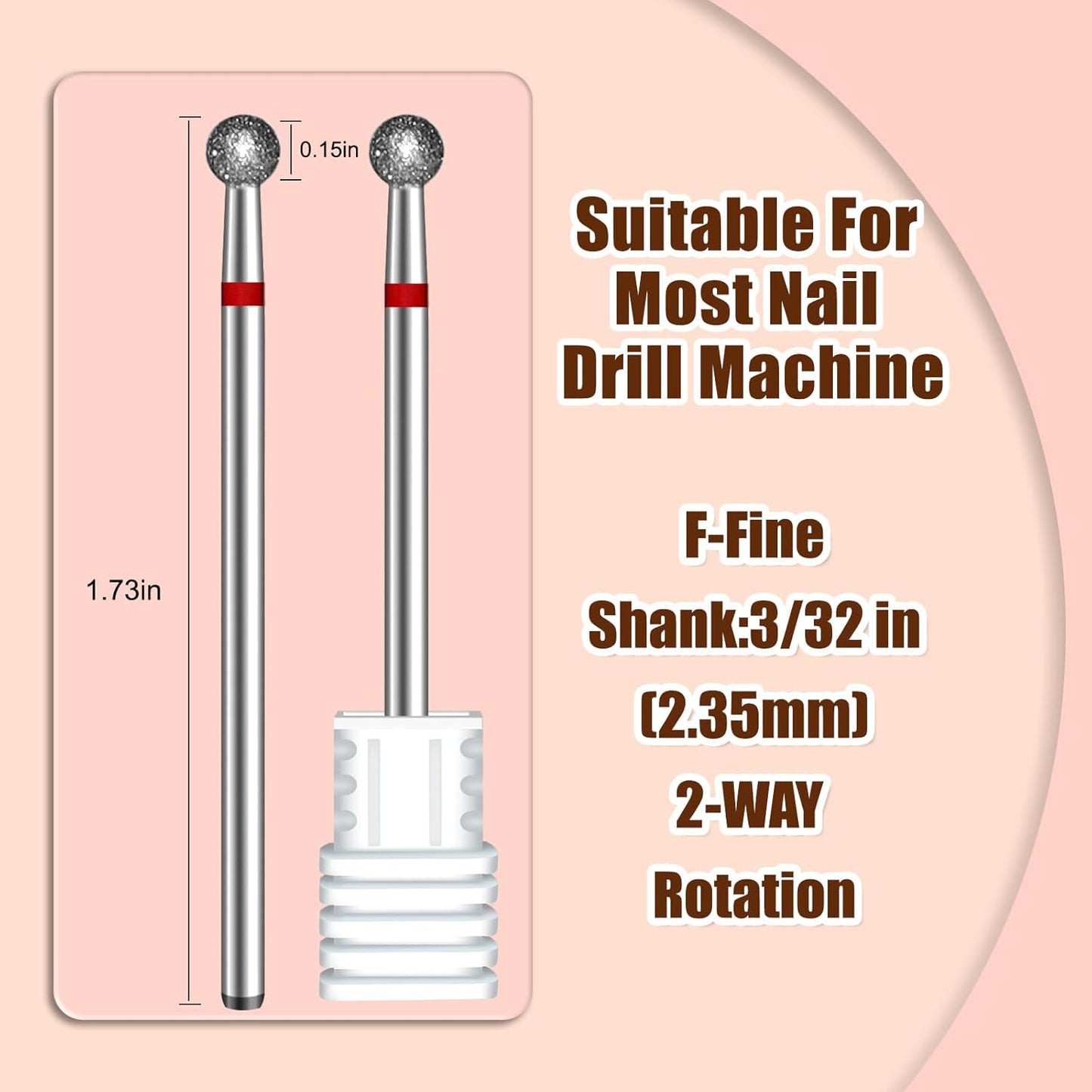 BLESWIN Nail Drill Bit 3/32'', 4MM Ball Shape Nail Bit for Cuticle Dead Skin Nail Prepare, Safety Carbide Diamond Nail Bit, Two Way Rotate, Nail Art Pedicure Manicure Salon & Home, Fine