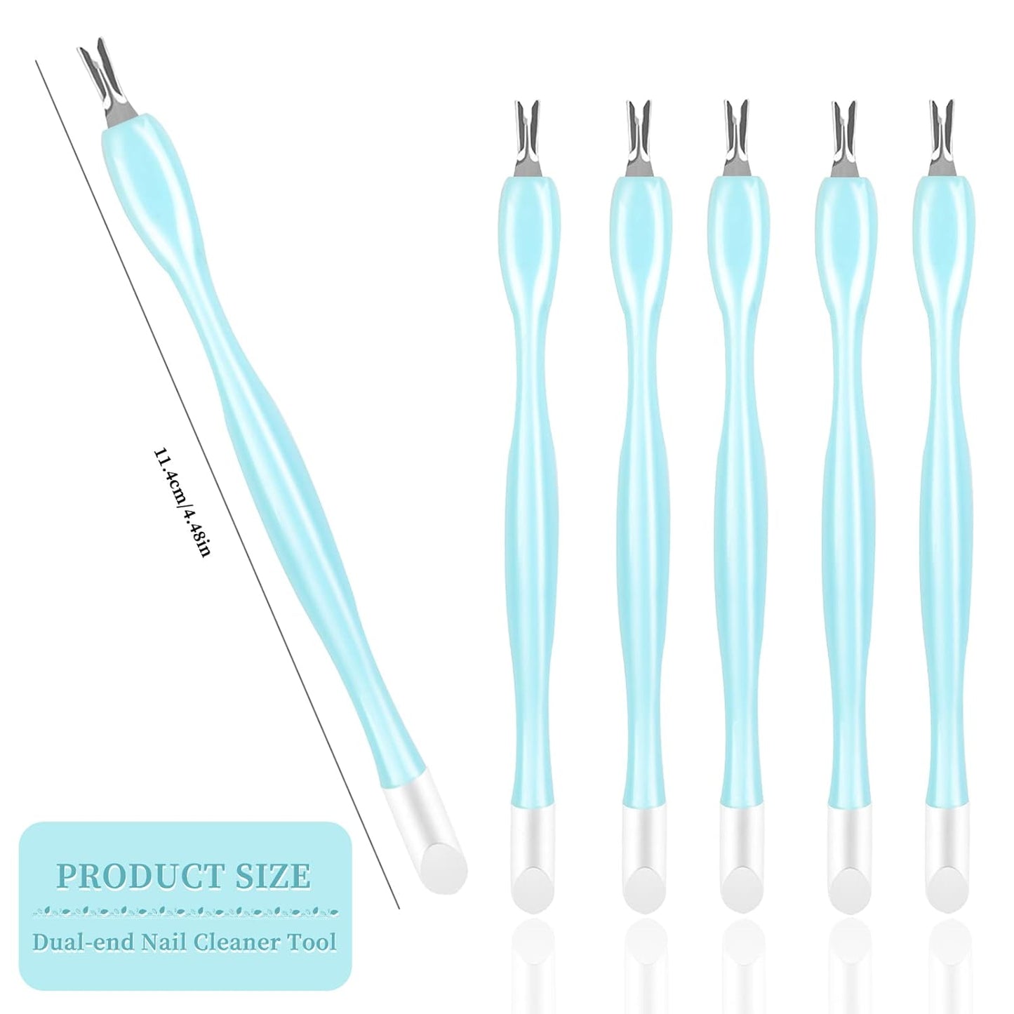 50Pcs Nail Cuticle Trimmer Rubber Nail Cleaner,heemeei Plastic Handle Cuticle Knife, Double End Nail Dead Skin Fork Cuticle Pusher Bulk Nail Art Cuticle Remover Tools for Girls Women and Men-Blue…