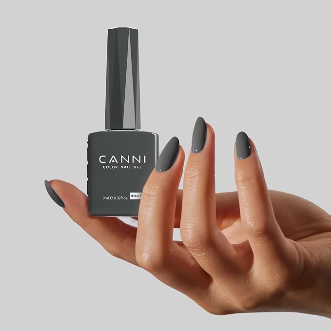CANNI Grey Gel Nail Polish, Dark Grey Gel Polish Color High Gloss Soak Off U V French Nail Manicure Salon DIY