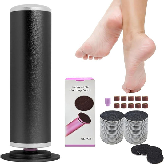 Electric Foot File, Callus Remover for Feet, Adjustable Speed Control Pedicure Tools for Dead Skin Calluses with 60 PCS Sandpaper Discs and 5 PCS Nail Drill Bits (Black)