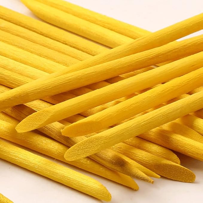 100 Pcs Orange Wood Nail Sticks Double Sided Multi Functional Cuticle Pusher Manicure Pedicure Tool for Manicure Pedicure Yellow