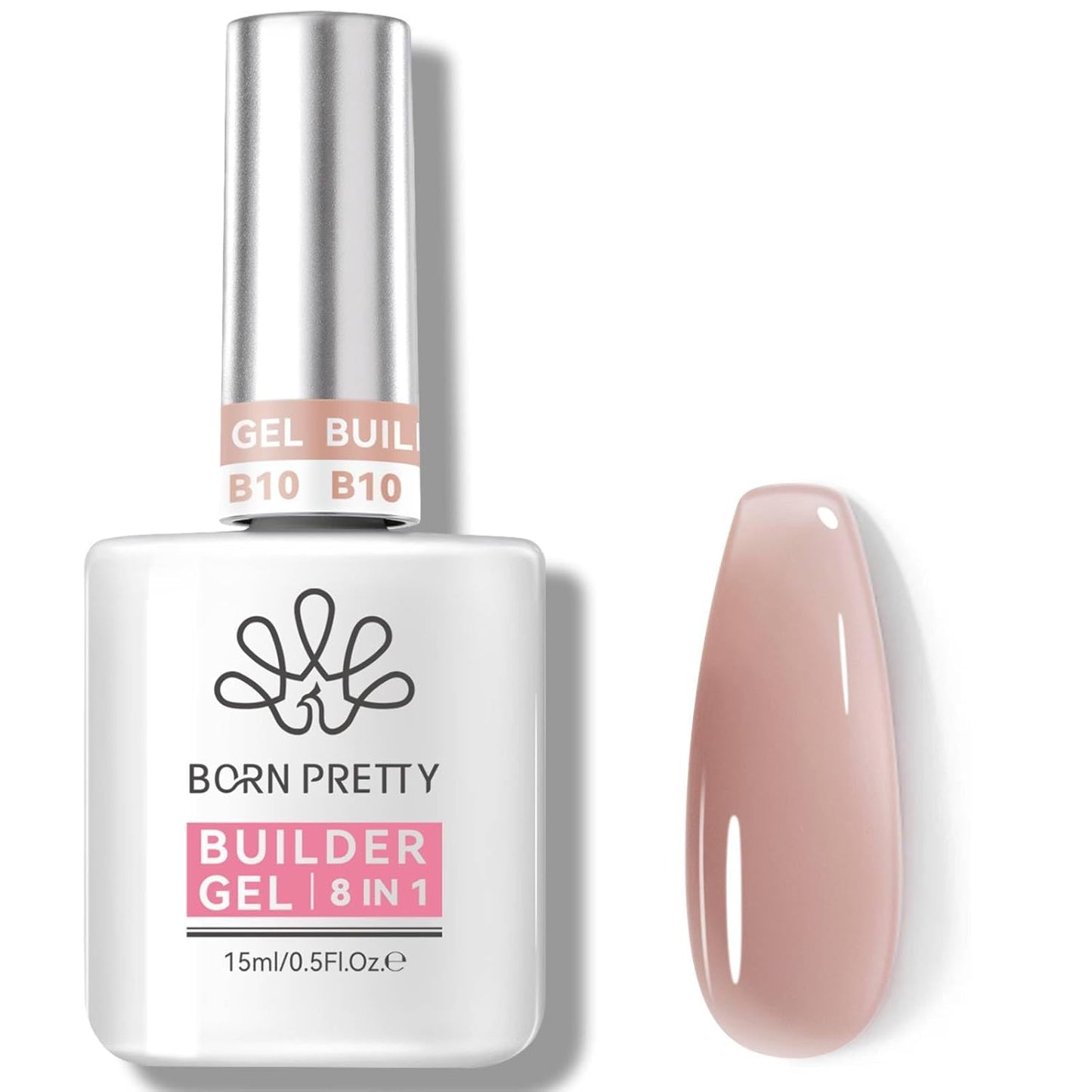 Born Pretty Builder Gel for Nails 15ML,8-in-1 Nude Brown Builder Nail Gel,LED Lamp Cured Color Base Gel Polish Coat Strengthener Extension Rhinestone Glue in a Bottle for DIY Home Salon Gifts